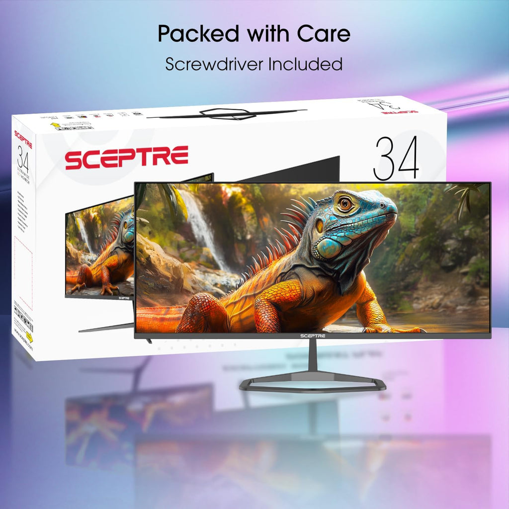 New! Sceptre 34-inch Prime Monitor 3440 x 1440 up to 115Hz 103% sRGB DisplayPort HDMI Build-in Speakers, Machine Black 2026 (E345W Series)