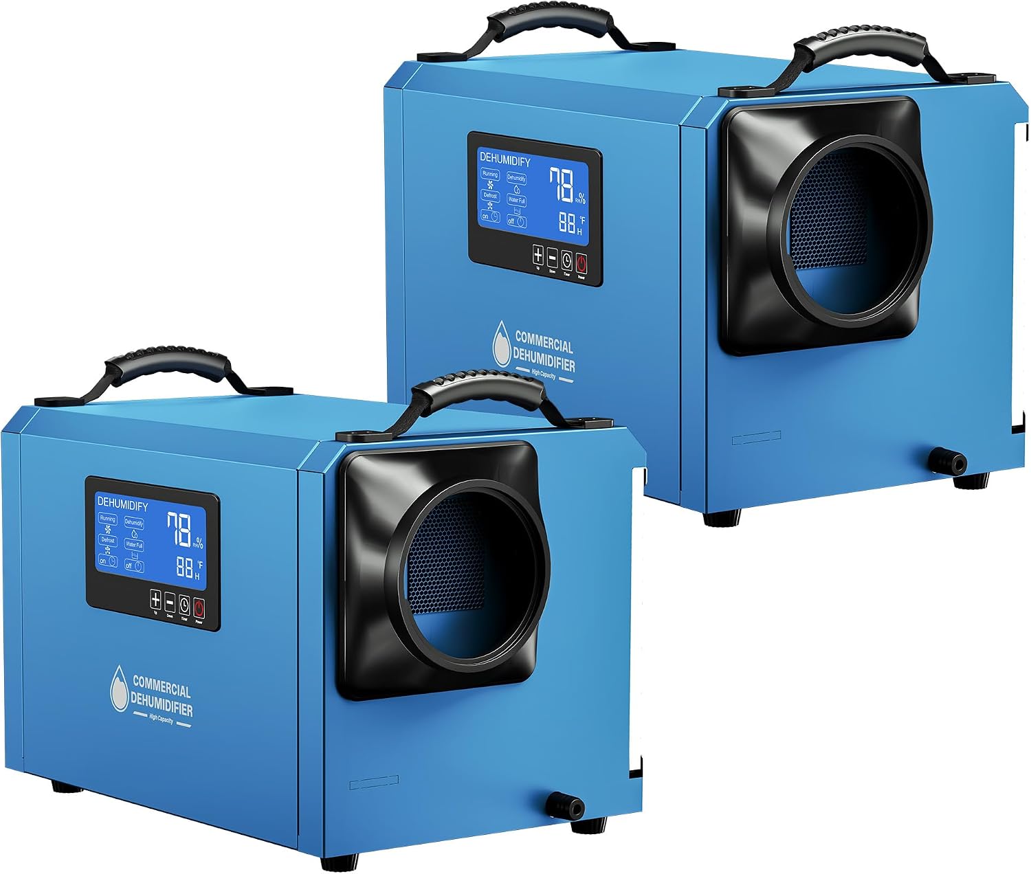 145 Pints Commercial Dehumidifier for Large Basements & Crawl Spaces up to 6500 Sq.Ft, Industrial Dehumidifiers for Water Damage Restoration, Auto Defrost, Continuous Drain Hose, Blue-2PC