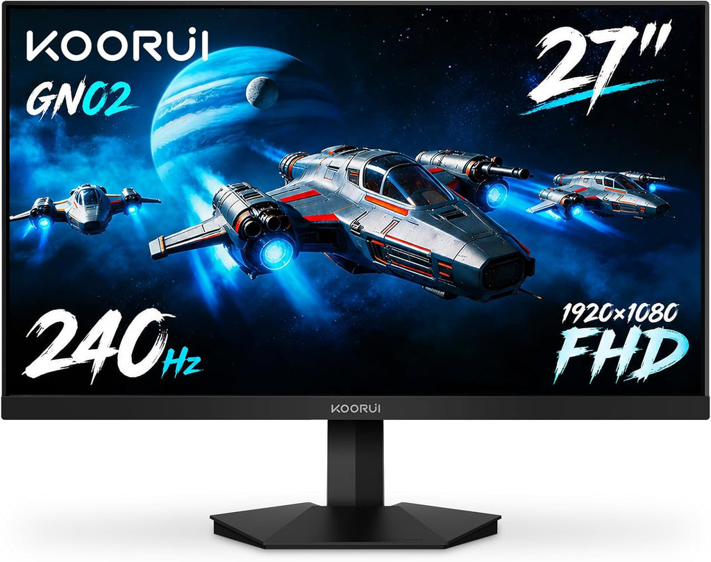 KOORUI 27'' 240Hz Gaming Monitor, Fast VA,1ms FHD 1080p, 95% DCI-P3 Adaptive Sync,DisplayPort 1.4 HDMI 2.0, Xbox PS5 Switch Ready, VESA, Tilt, Black, GN02