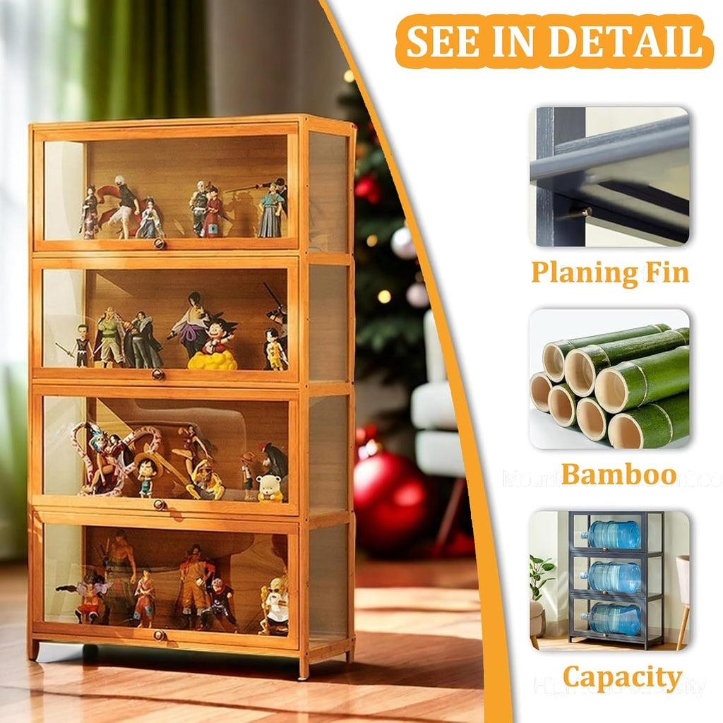 Display Cabinet Curio Cabinet with Acrylic Doors, Figures and Curio Collection Display Case, Floor Standing Clear Showcase for Living Room Bedroom,Gray,L31.5xW12.6xH41.7in
