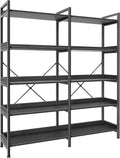 Huuger 5 Tier Bookshelf, Display Bookshelf with 10 Open Shelves and Raised Baffle, 47.2 Inch Straight Wide Bookcase with Metal Frame and Wooden Board, Adjustable Feet, Black