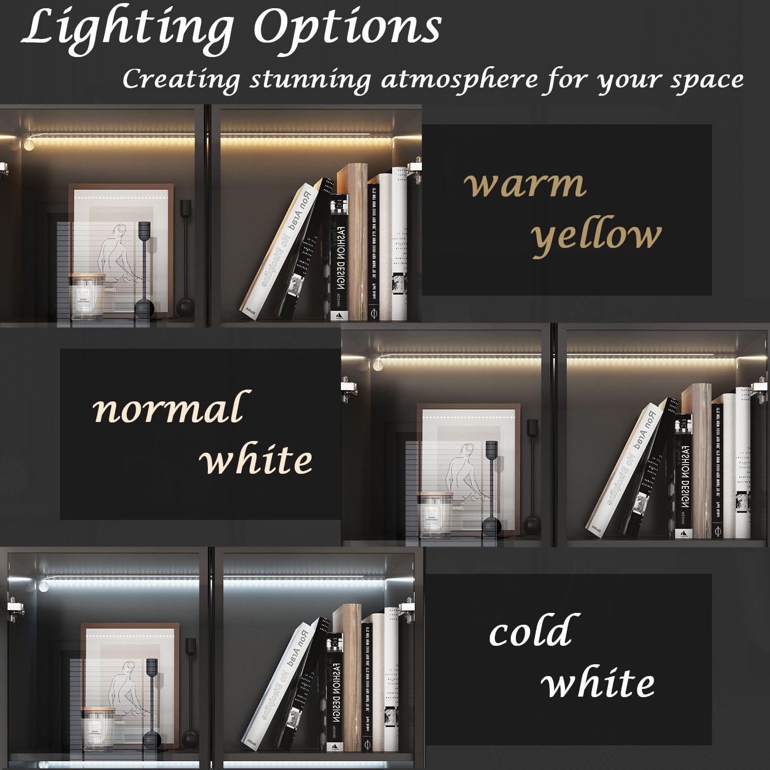 Display Cabinet with 4 Glass Doors and Lights, 5-Tier Storage Shelves, Pop-up Design, Trophy Case Display Cabinet for Collectibles, Black (31.5'W x 14.2'D x 78.7'H)