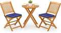 Tangkula 3 Pieces Acacia Wood Patio Folding Bistro Set, Outdoor Table and Chairs Set with Soft Cushions, Patio Furniture Set for Porch, Balcony, Garden, Deck and Backyard