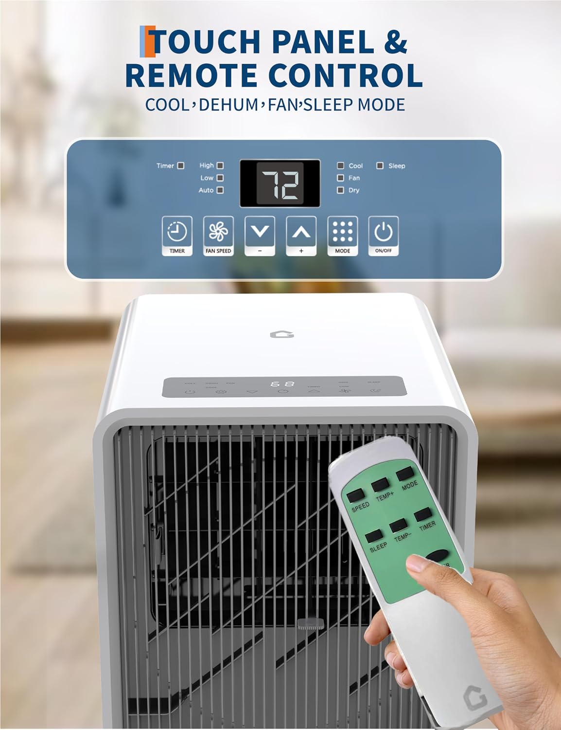 GarveeTech 14,000 BTU Drainage-free Portable Air Conditioner for Indoor Rooms, 3 in-1 AC Unit for Bedroom 225-300 Sq.Ft, Dehumidifier, Fan, Sleep Mode, 24 Timer, Remote Control, Window Kits, Grey