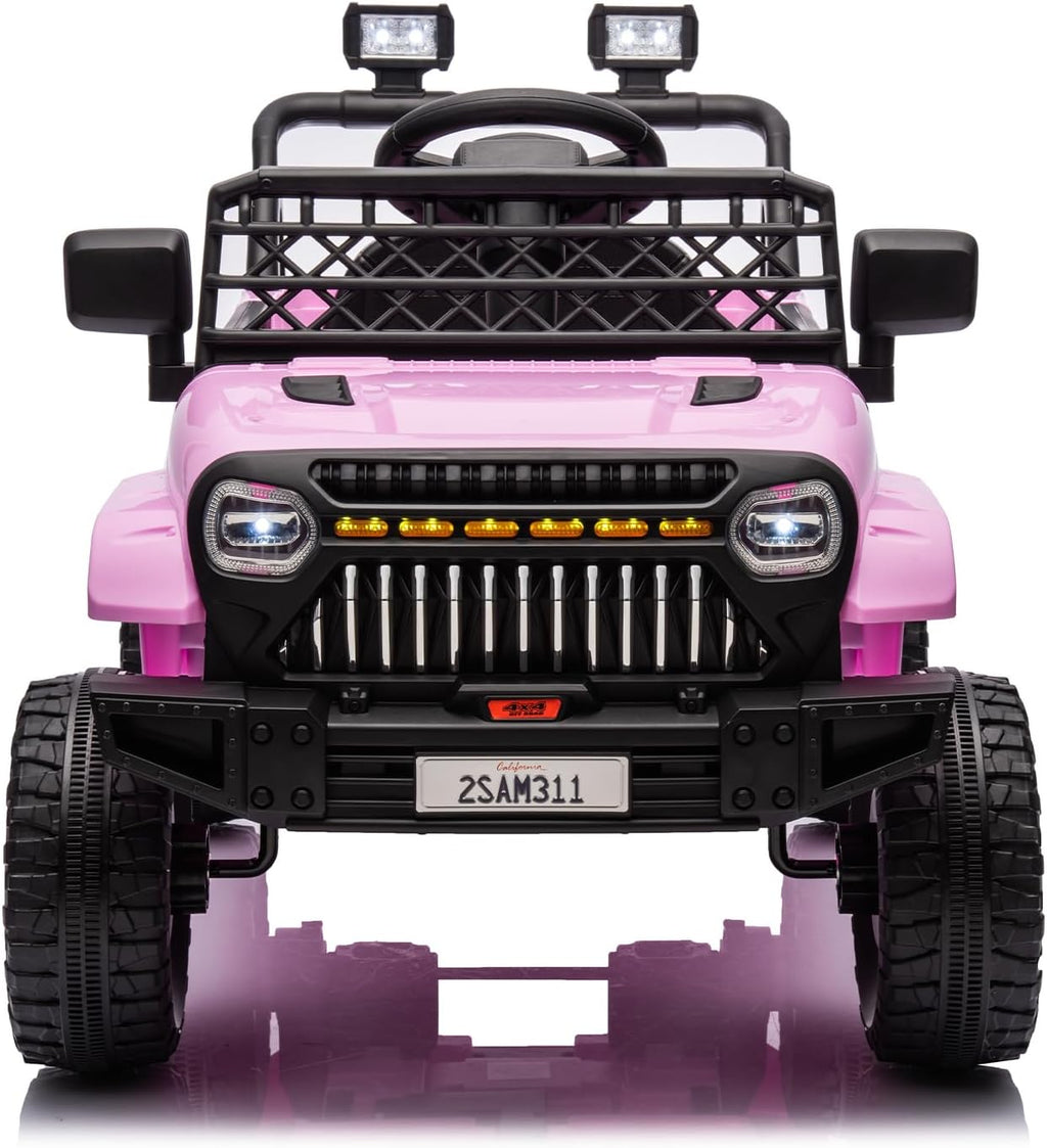 12V Ride On Car for Kids Electric Vehicle Toddlers Battery Powered Truck Car Toy with Remote Control, 4-Wheel Suspension, Battery Display, LED Lights, Music, for Boys Girls, Pink