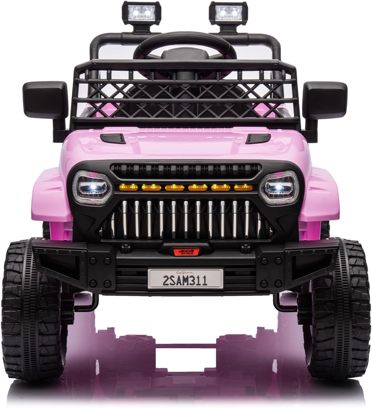 12V Ride On Car for Kids Electric Vehicle Toddlers Battery Powered Truck Car Toy with Remote Control, 4-Wheel Suspension, Battery Display, LED Lights, Music, for Boys Girls, Pink