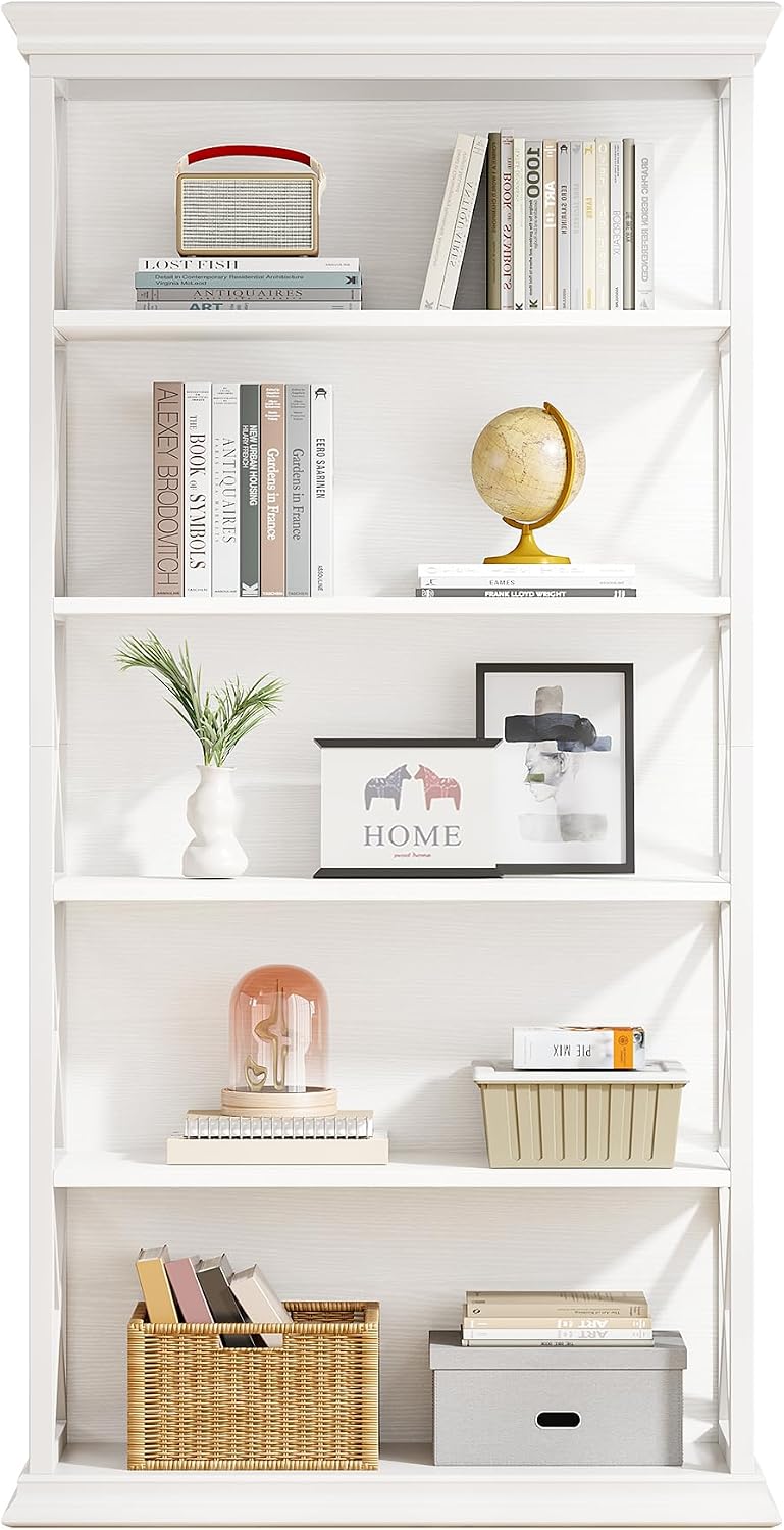 Tribesigns 6-Tier Bookcase, 71 Inches Industrial Bookshelves and Bookcases, Floor Standing 5 Shelf Display Storage Shelves Tall Bookcase for Home Office, Living Room, Bed Room, White