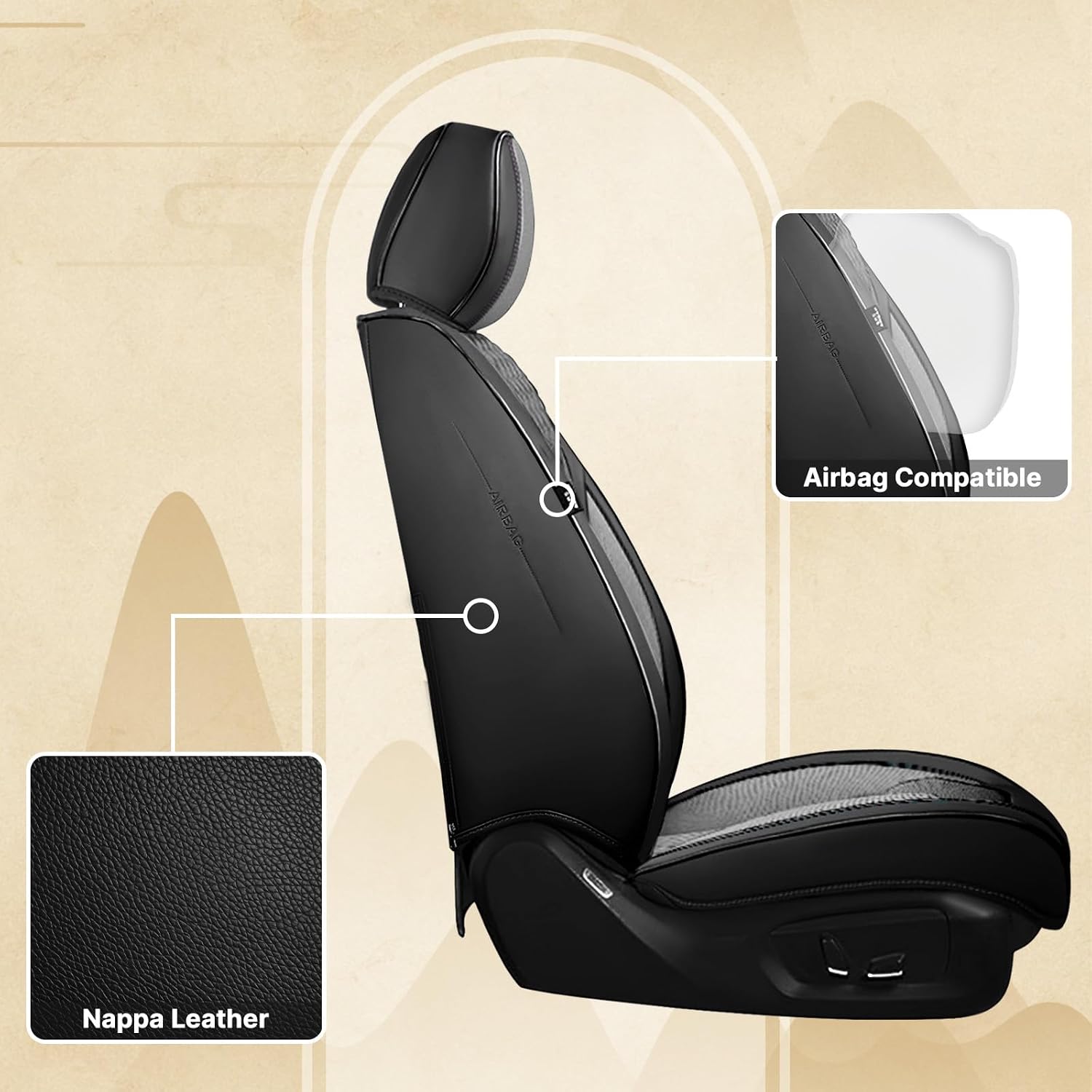 Fit for Chevy Silverado 1500/2500/3500 2007-2026 Seat Covers, Fashion Sport Seat Cover with Waterproof Leather, Airbag Safe Design Seat Protector (2 Front Seat Standard, Black Gray)