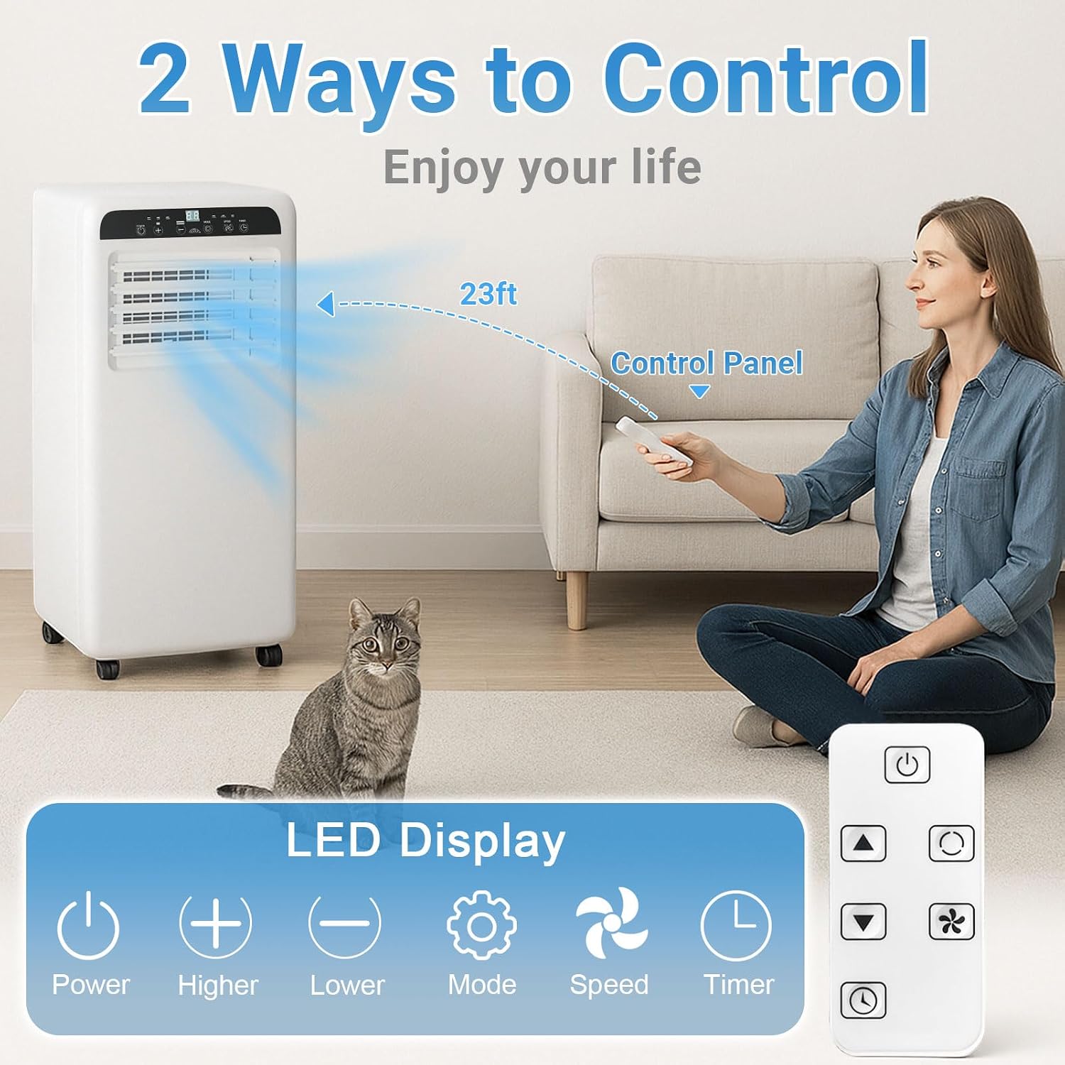 Portable Air Conditioner, 10000BTU, 3-in-1 Air Conditioner Portable Up to 450 Sq.Ft. with Cool, Fan, Dehumidifier, Remote Control & Installation Kit, 24H Timer, Quiet Standing AC Unit