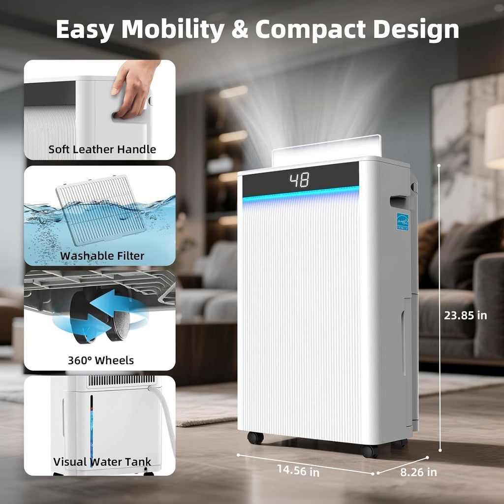 KeepGlad 4,500 Sq.Ft 2025 Energy Star Max 80 Pint/Day Dehumidifier for Basement, Bedroom, Home, Bathroom, Smart Compressor Dehumidifier with Drain Hose, Intelligent Humidistat