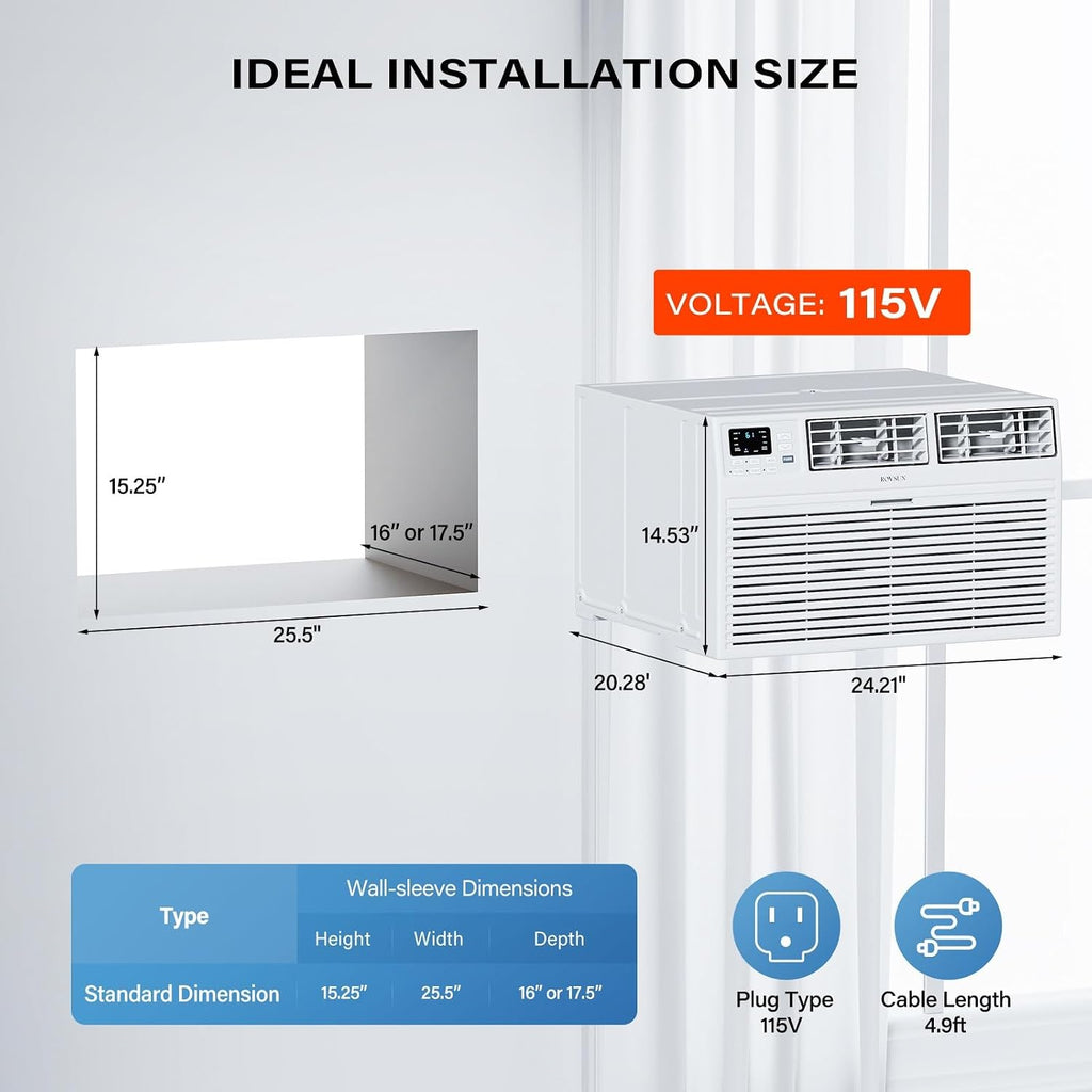 ROVSUN 10000 BTU Through the Wall Air Conditioner with Remote Control, 3-in-1 Wall AC Unit, Dehumidifier & Fan with Timer for Bedroom, Living Room, Apartment, Dorm up to 450 Square Feet, 115V/60Hz