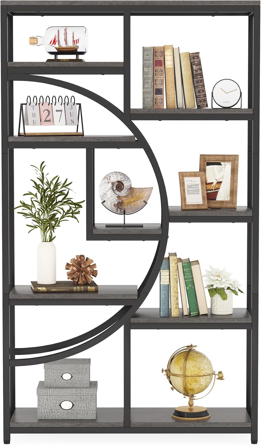 Tribesigns Bookshelf Industrial 5 Tier Etagere Bookcase, Freestanding Tall Bookshelves Display Shelf Storage Organizer with 9-Open Storage Shelf for Living Room, Bedroom