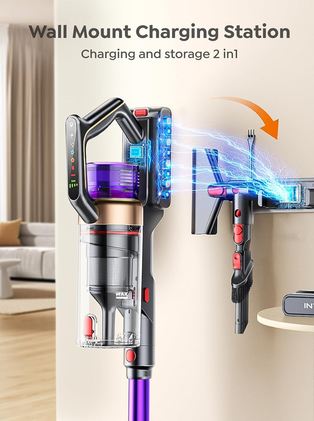 INTETURE Cordless Vacuum Cleaner, 650W 55KPA 70 Mins Vacuum Cleaners for Home, Anti-Tangle Stick Vacuum with Touch Screen, Wall Mount Charging, Upgraded Vacuum Cordless for Pet Hair/Carpet/Floors
