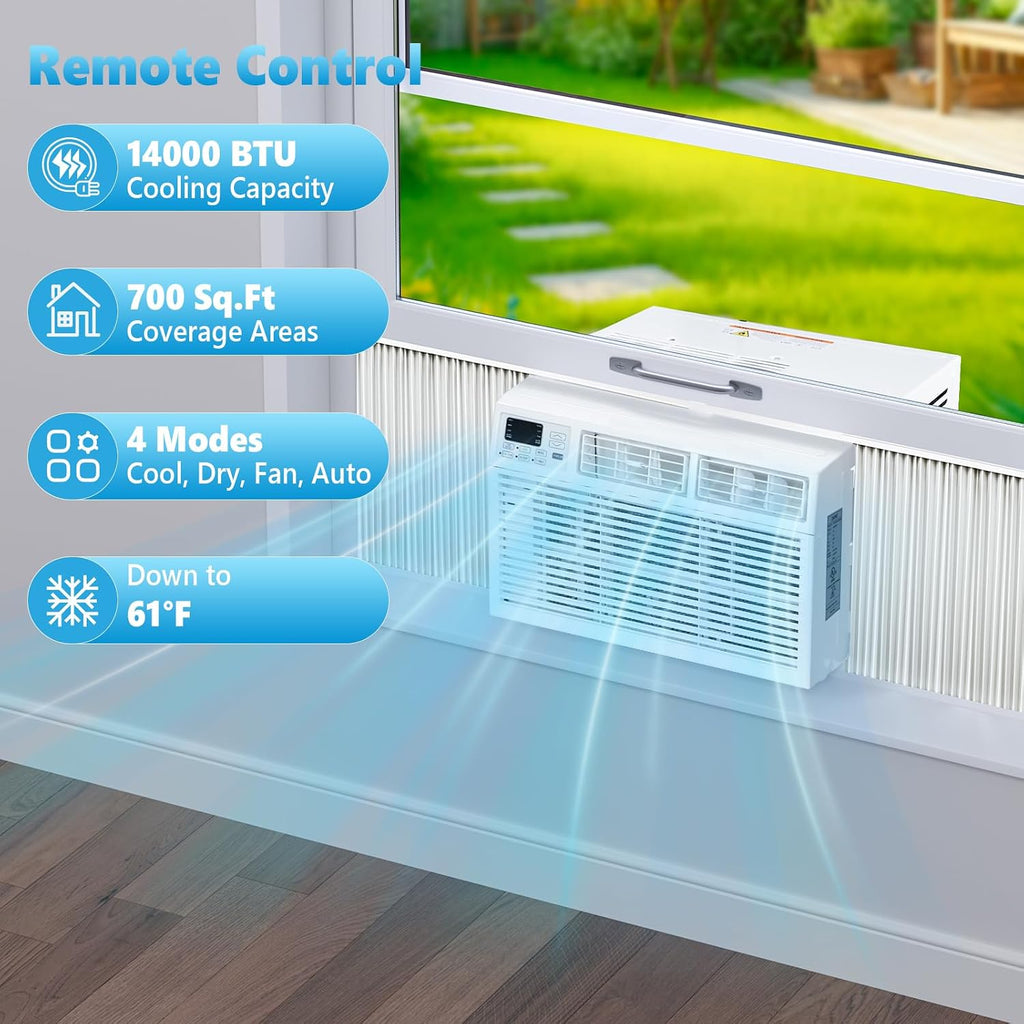 Electactic Window Air Conditioner, 14000 BTU Window AC Unit, Cooling Room 700sq.ft, Fast Cooling, 24H Timer,Dehumidifier Mo, Energy Saving, Remote Control for Living Room, Bedroom, Office