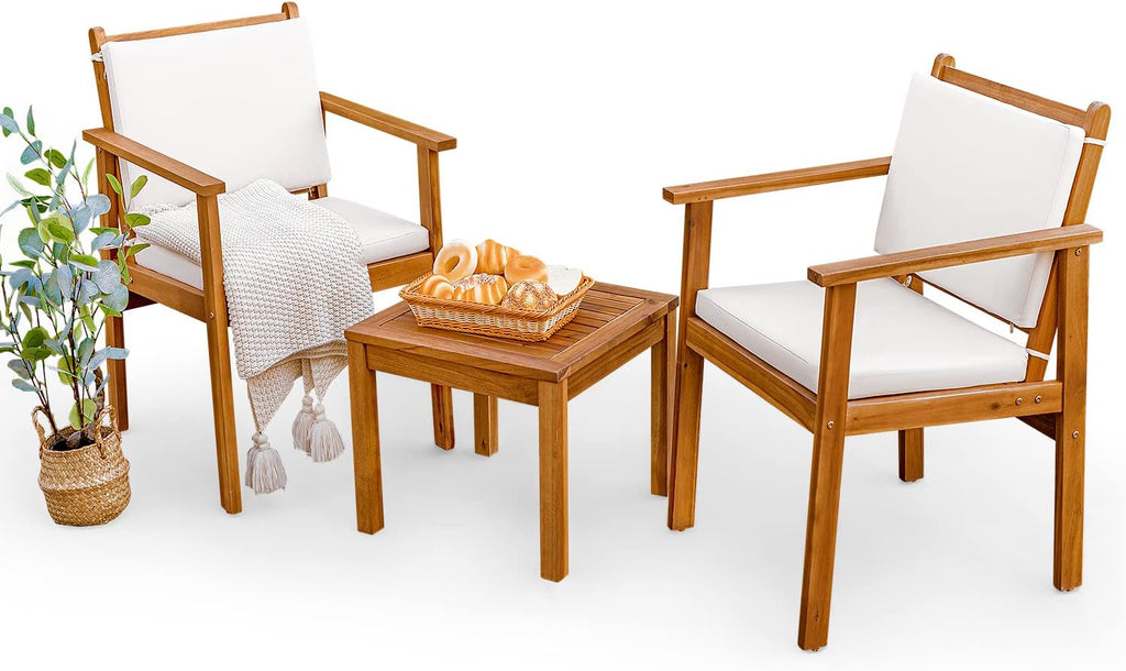 Greesum 3 Piece Bistro Patio Furniture Outdoor Chat Chair Set with Water Resistant Cushions and Coffee Table for Beach Backyard Garden, Beige