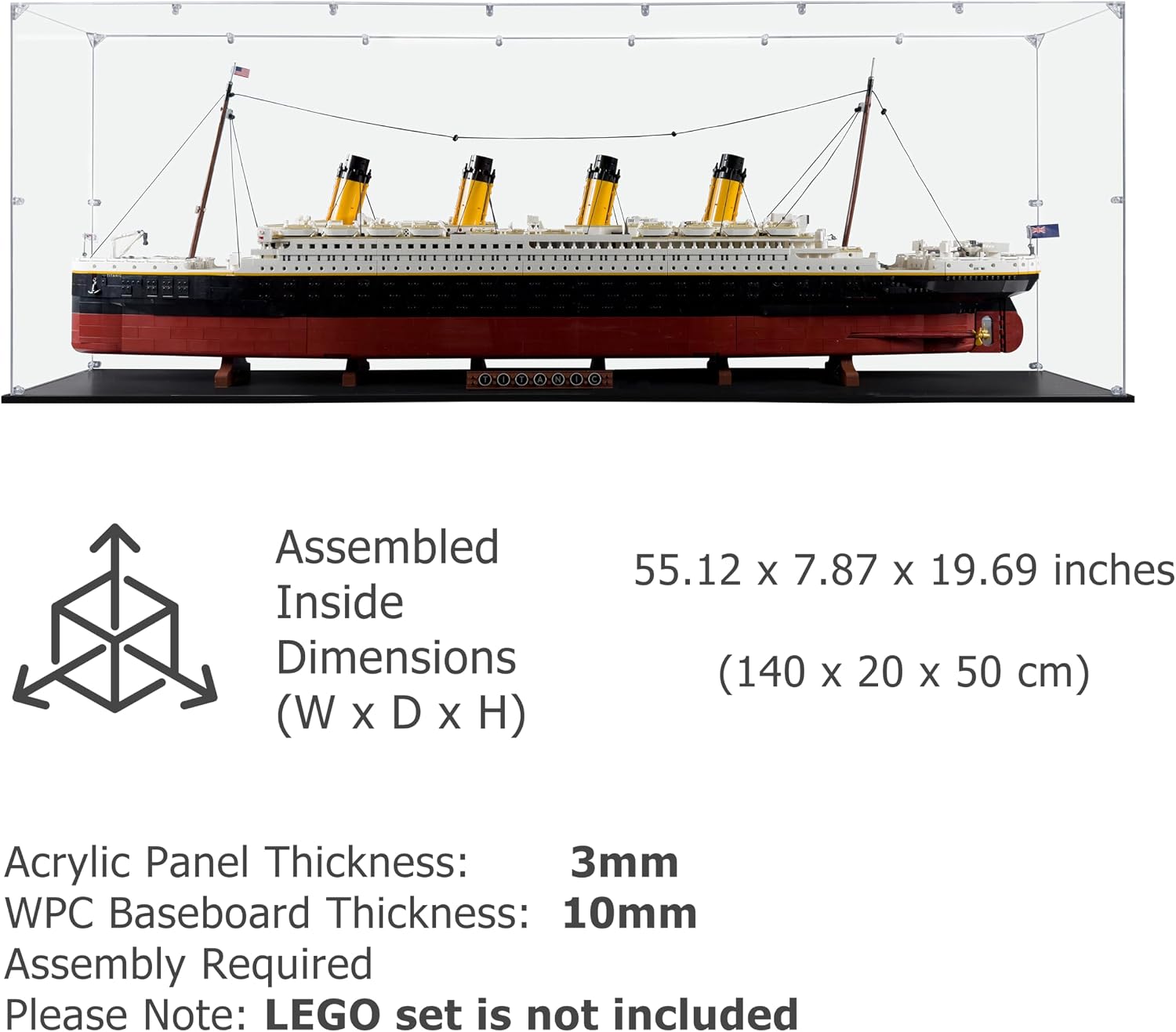 Acrylic Display Case for Titanic #10294, Dustproof Display Case (Case Only)