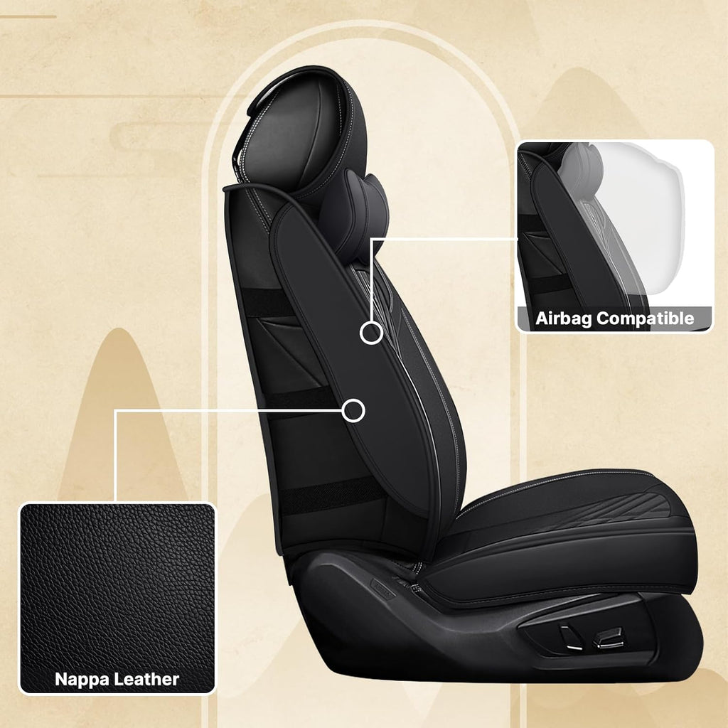 Fit for Ford F250 2011-2026 Seat Covers, Fashion Sport Seat Cover with Waterproof Leather, Airbag Safe Design Seat Protector (5 Front Seat Luxury, Pure Black)