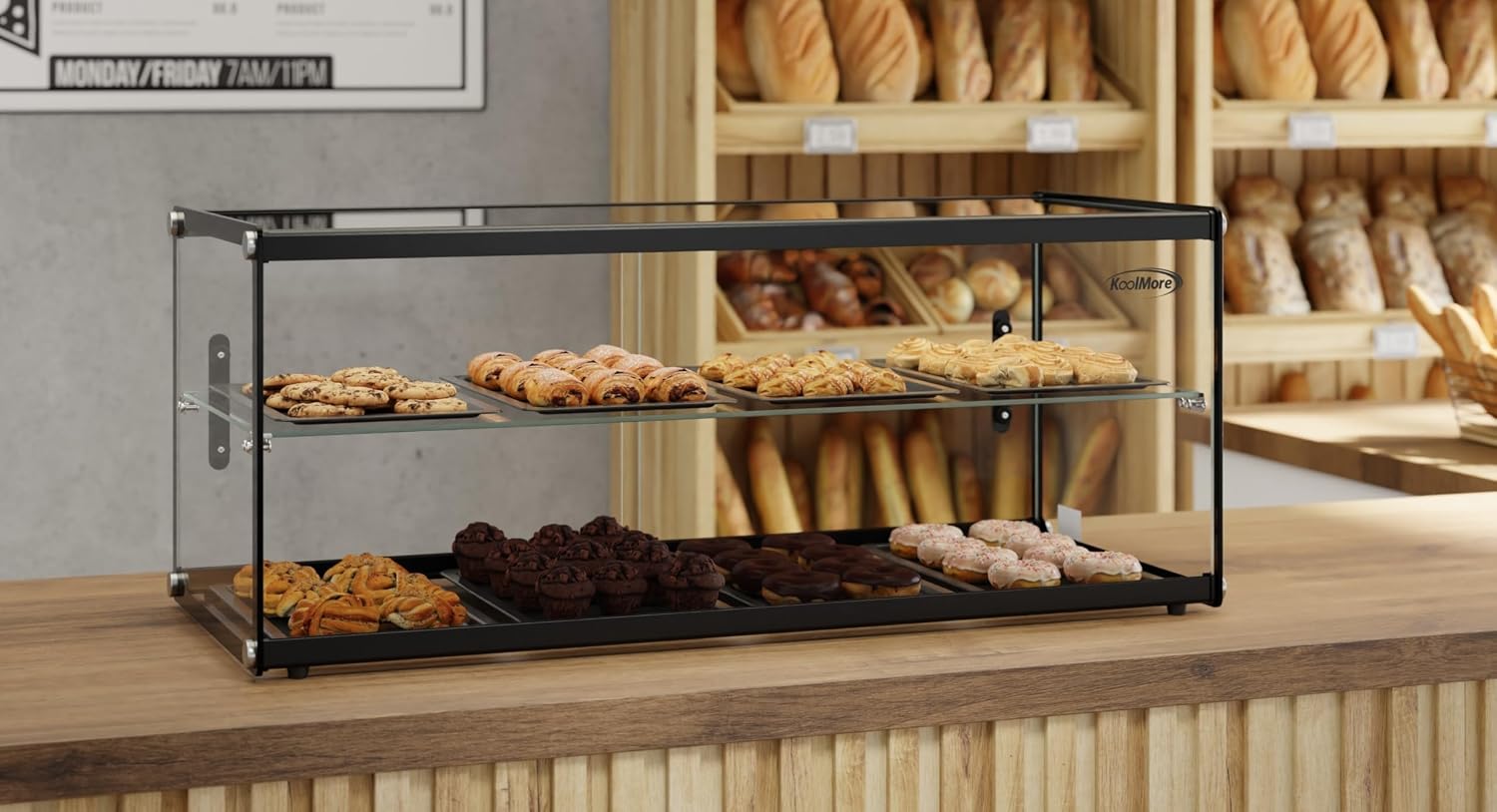 KoolMore 36 in. 2 Tiered Pastry Display Case with Glass Shelf and Sliding Door, 4.2 cu. ft. Capacity, ETL Listed (KM-DC-4CSBK)