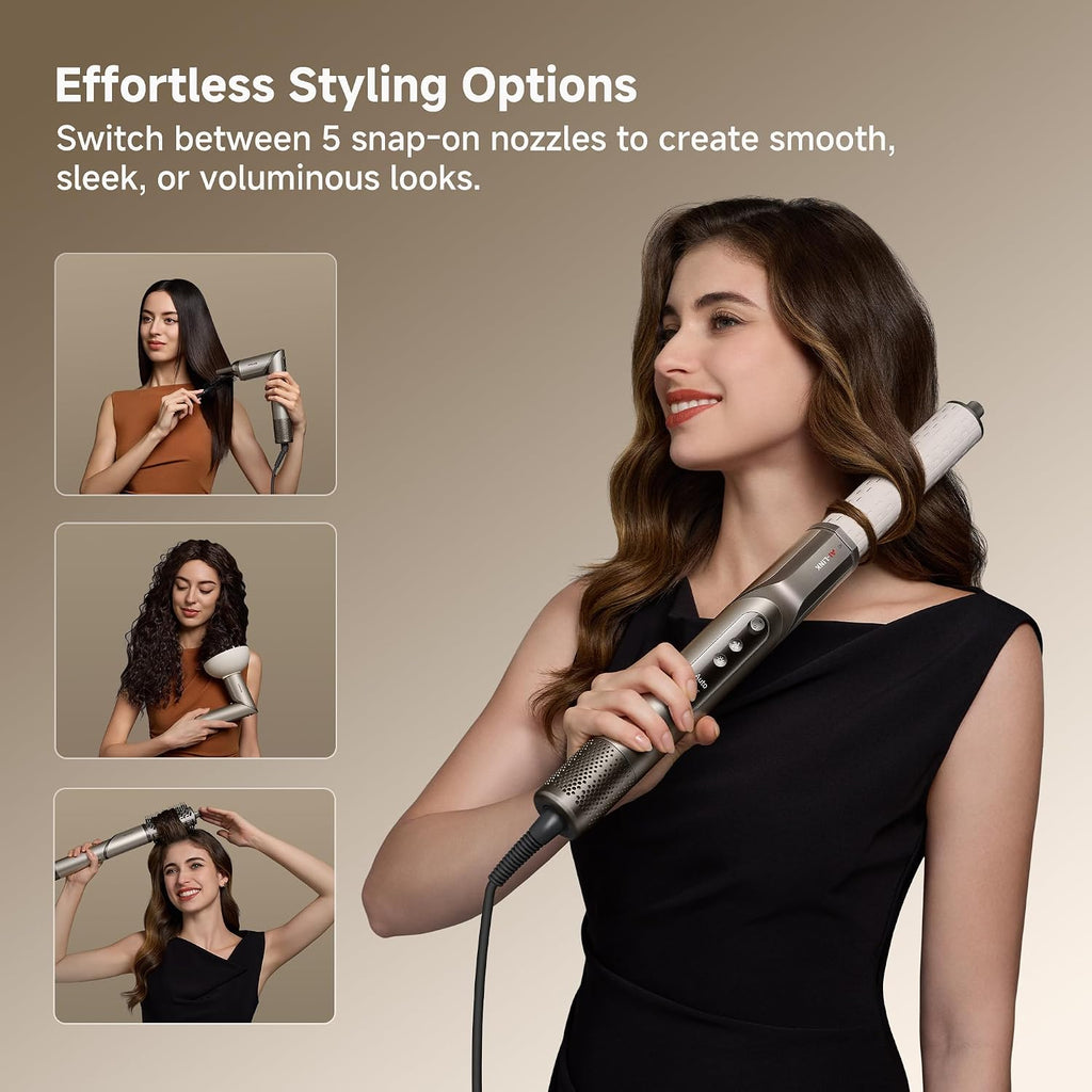 Dreame Dazzle Hair Styler and Dryer- Intelligent Nozzle Recognition, 110,000RPM High-Speed Motor for Fast Drying, 300M Negative Ions, 5 Snap-on Attachments, Smart Screen, 3 Customizable Modes