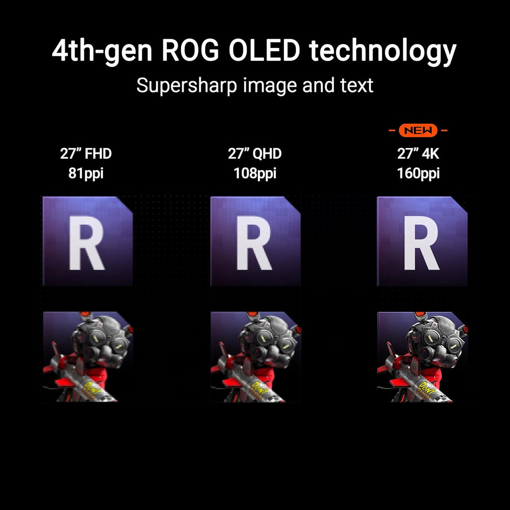 ASUS ROG Swift 27' 4K QD-OLED Gaming Monitor (PG27UCDM) - 240Hz, 0.03ms, Custom Heatsink, Neo Proximity Sensor, G-SYNC Compatible, 99% DCI-P3, True 10-bit color, DisplayPort 2.1a UHBR20, 3 yr warranty