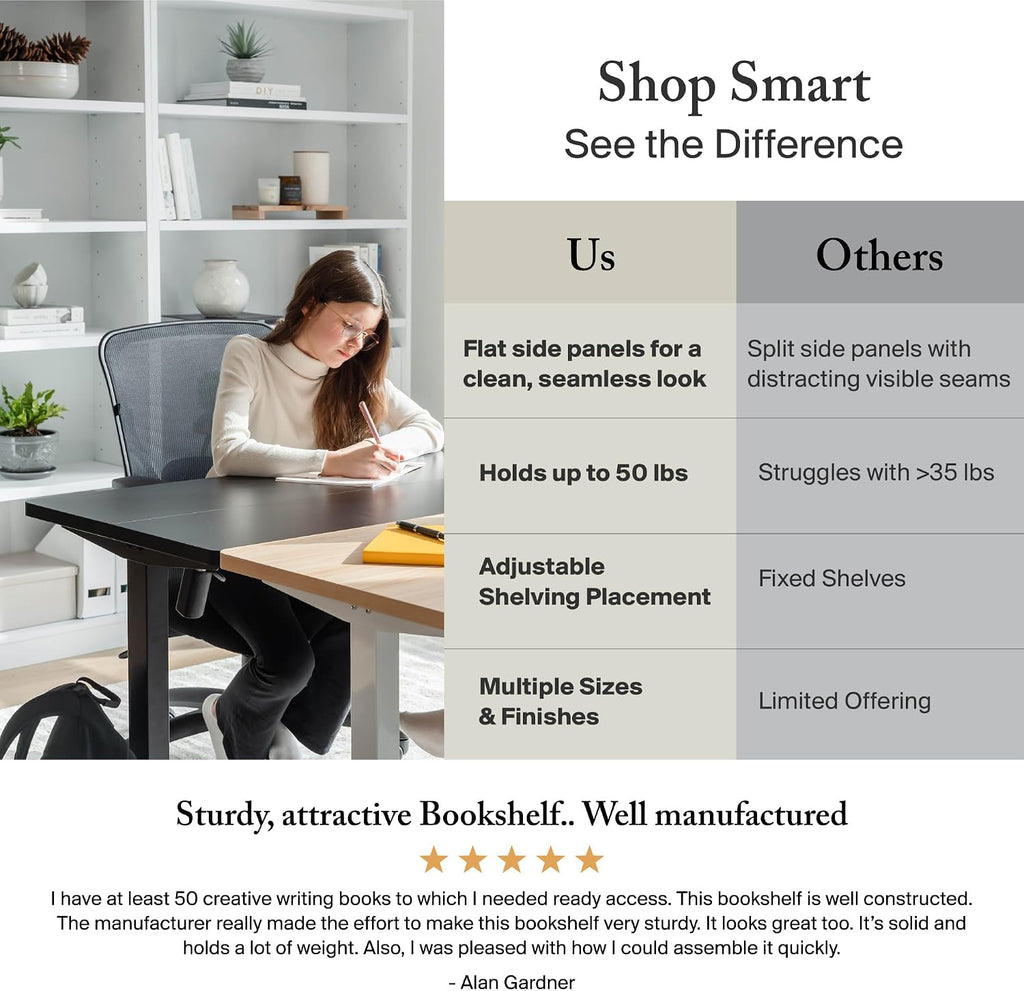 Bush Home Tall 5 Shelf Bookcase, Large Open Bookshelf, Sturdy Display Cabinet for Living Room or Home Office, Cabot Collection, White