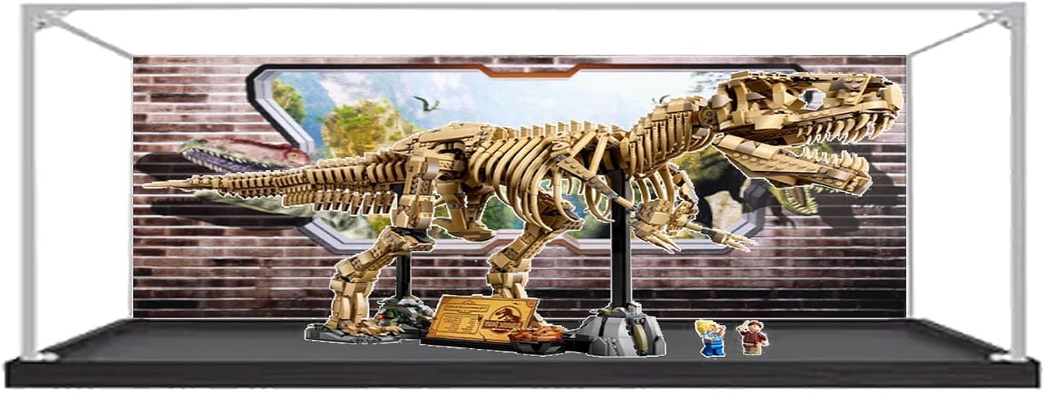 Acrylic Display Case for Lego 76968 Dinosaur Fossil Tyrannosaurus Rex, Dustproof Box, Storage Box, Transparent Box, Display Box Compatible with 76968 (Box Only) (Painted Background C)