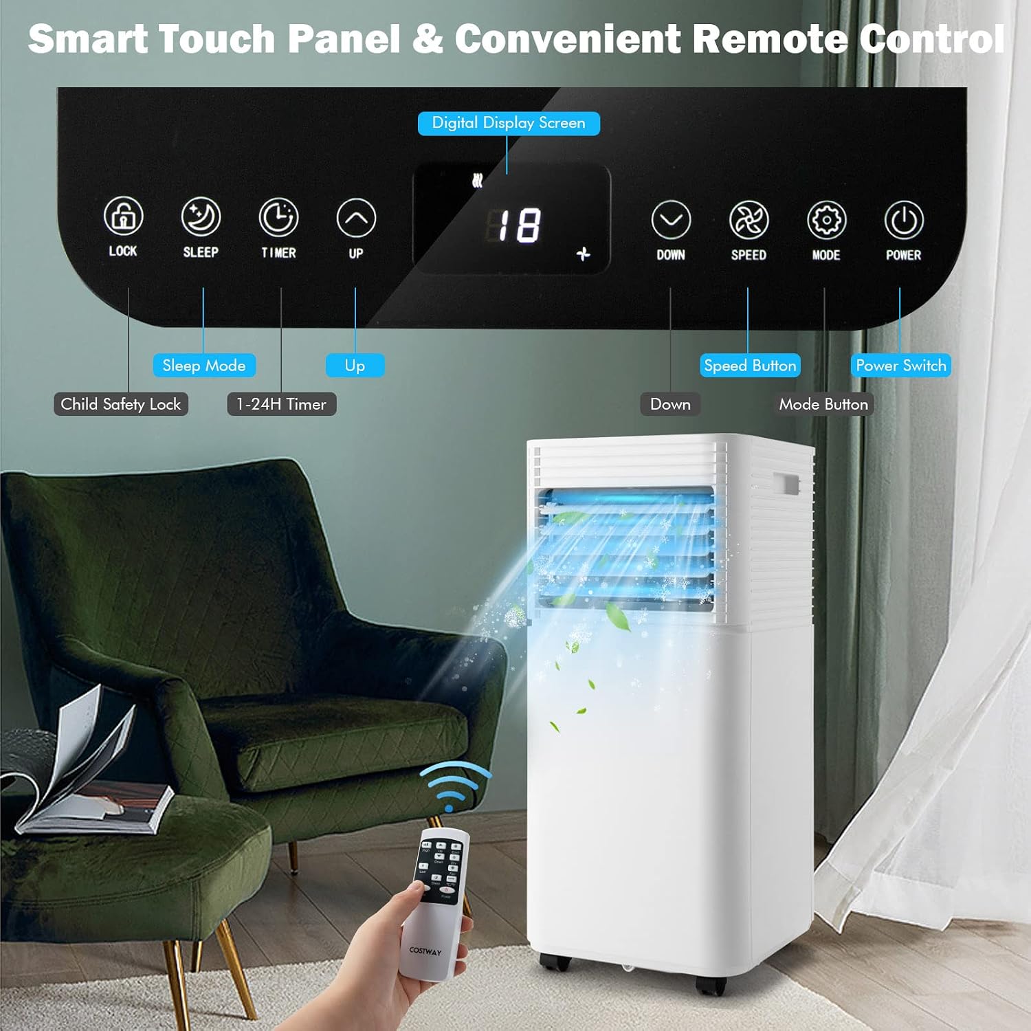 ARLIME Portable Air Conditioners, 10000 BTU AC Unit Cools up to 400 sq. ft. w/Fan & Dehumidifier, Remote Control, Window Mount Kits, Freestanding Air Cooler for Bedroom Home Office