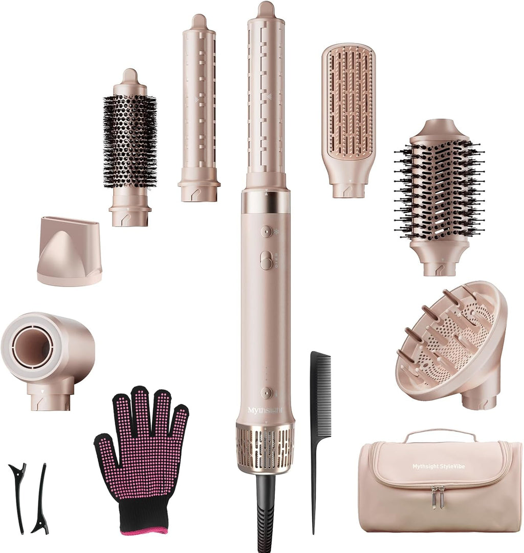 StyleVibe 8-in-1 Air Styler, Hair Dryer & Blow Dryer Brush with Travel Case - Auto Wrap Curls (L/R), Fast Drying, Thermal Round Brush for Smooth Blowouts & Frizz-Free Volume, No Heat Damage