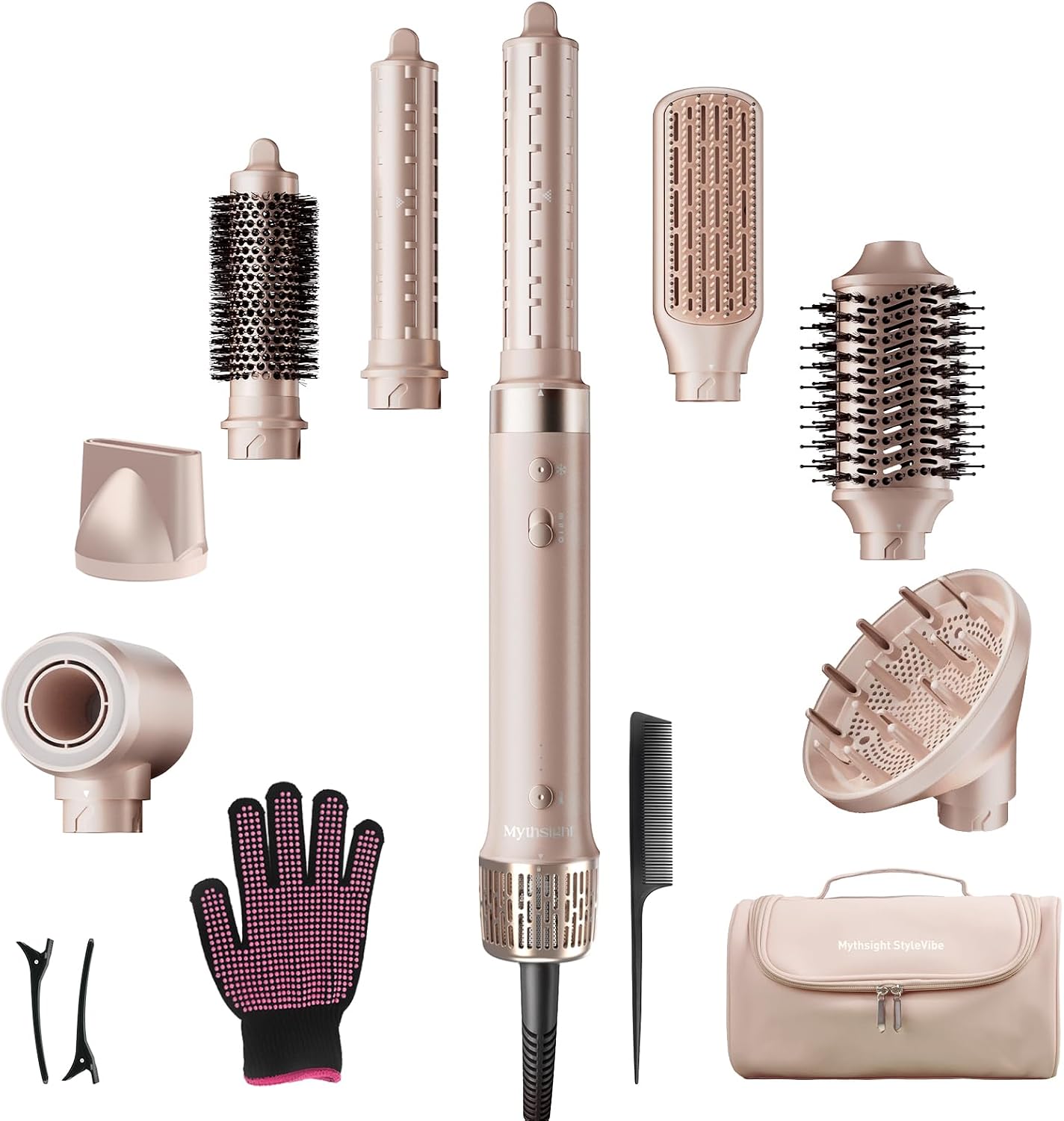 StyleVibe 8-in-1 Air Styler, Hair Dryer & Blow Dryer Brush with Travel Case - Auto Wrap Curls (L/R), Fast Drying, Thermal Round Brush for Smooth Blowouts & Frizz-Free Volume, No Heat Damage