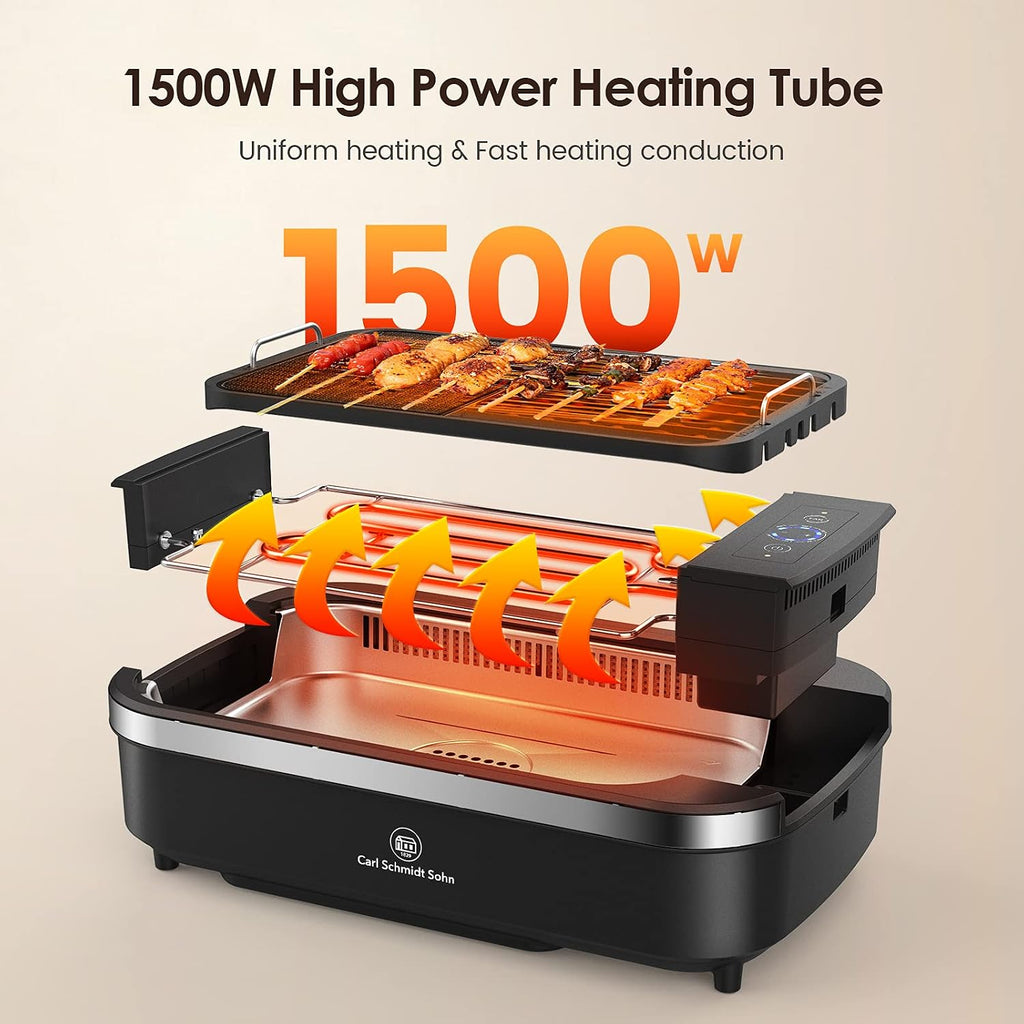 Indoor Grill-Smokeless BBQ Grill with Die-Casting Nonstick Griddle Pan,Led Temperature Control, Turbo Smoke Extractor Technology,15*9 Grilling Surface, Detachable Design,Ideal for 2 People, Black.