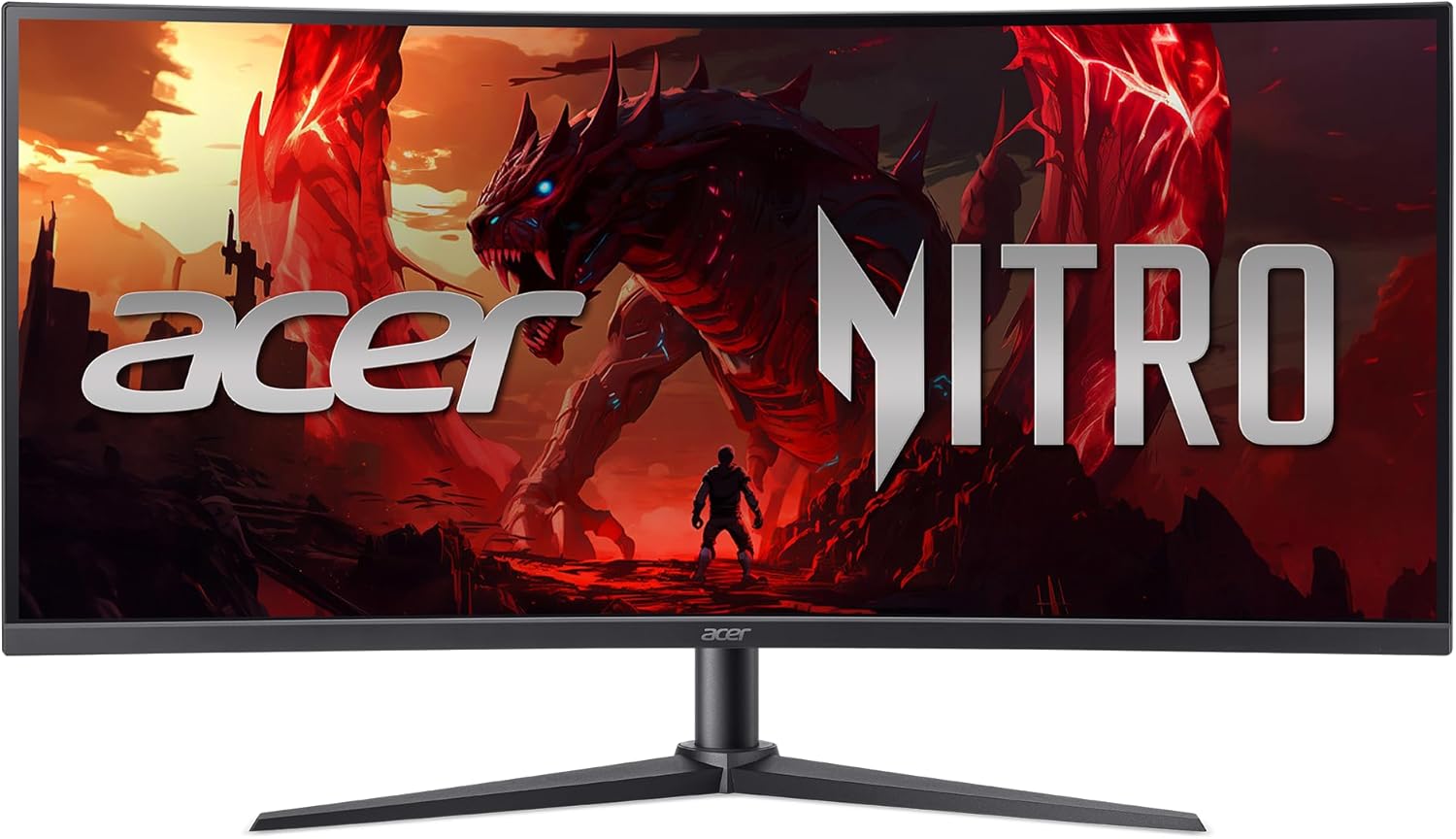 acer Nitro 34' Gaming Monitor | QHD 3440 x 1440 | 1500R 21:9 Curved | AMD FreeSync Premium | 200Hz Refresh Rate | 1ms (VRB) | sRGB 99% | 1 x Display Port 1.4 & 2 x HDMI 2.1 Ports | XZ340CUR X0bmiiphx