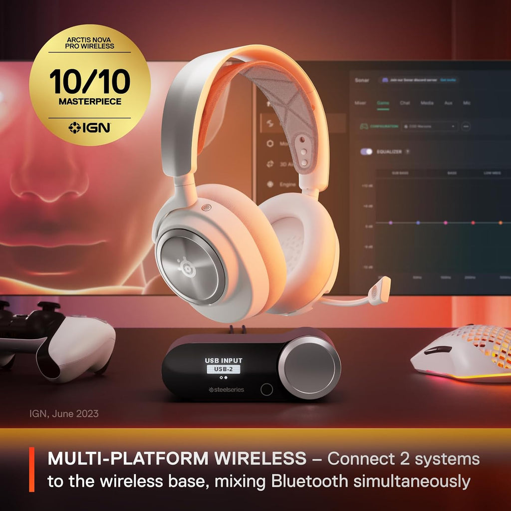 SteelSeries Arctis Nova Pro Wireless Multi-System Gaming Headset — Neodymium Magnetic Drivers — Active Noise Cancellation — 2 Battery System — ClearCast Gen 2 Mic — PC, PS5, PS4, Switch, Mobile