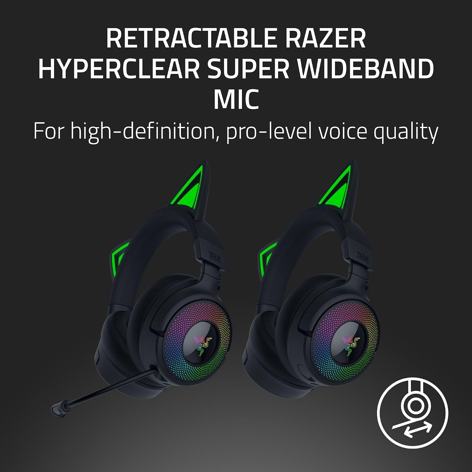Razer Kraken Kitty V3 Pro Wireless RGB Gaming Headset: Chroma RGB Kitty Ears - 2.4 GHz, Bluetooth 5.3, USB A - Super Wideband Mic - 40mm Drivers - THX Spatial Audio - Comfortable Ear Cushions - Black