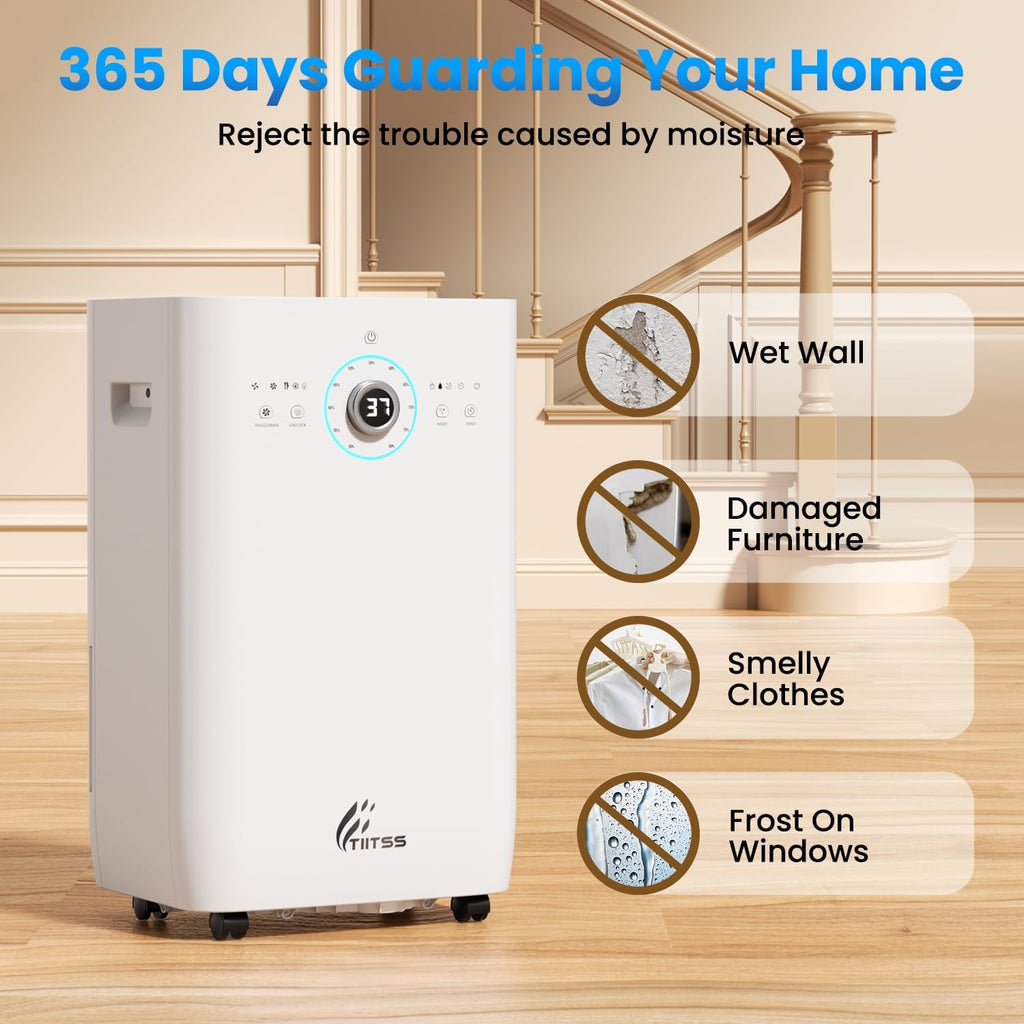 8500 Sq. Ft Dehumidifier for Basement, Large Rooms - 150 Pints Dehumidifier with Drain Hose, Built-in Pump, Dust Removal, Auto Defrost, Intelligent Humidity Control, 3 Smart Modes