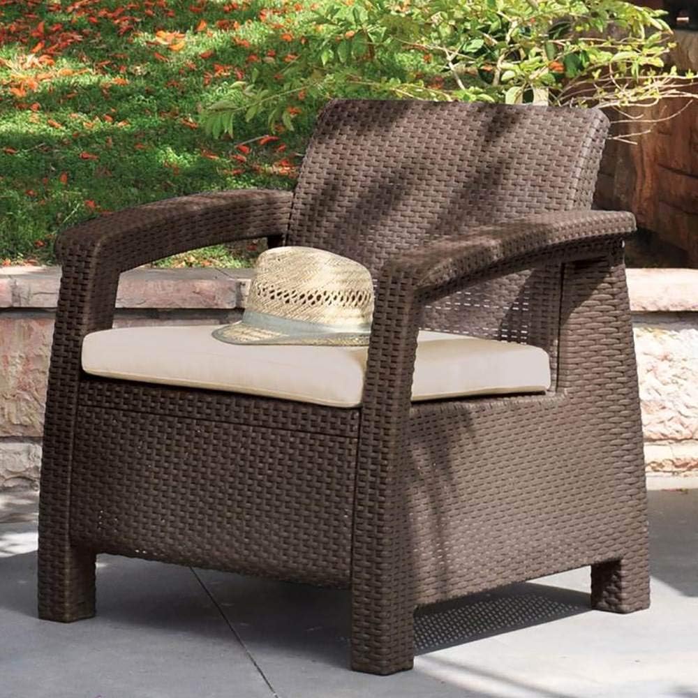 Keter Corfu 4 pic Set All Weather Outdoor Patio Garden Furniture w/ Cushions, Brown.