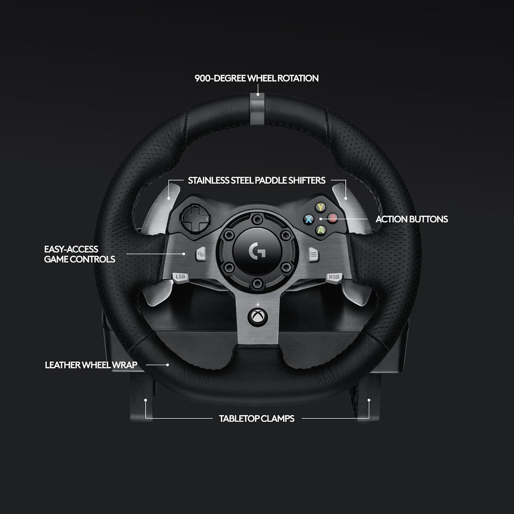 Logitech G920 Driving Force Racing Wheel and Floor Pedals, Real Force Feedback, Stainless Steel Paddle Shifters, Leather Steering Wheel Cover for Xbox Series X|S, Xbox One, PC, Mac - Black