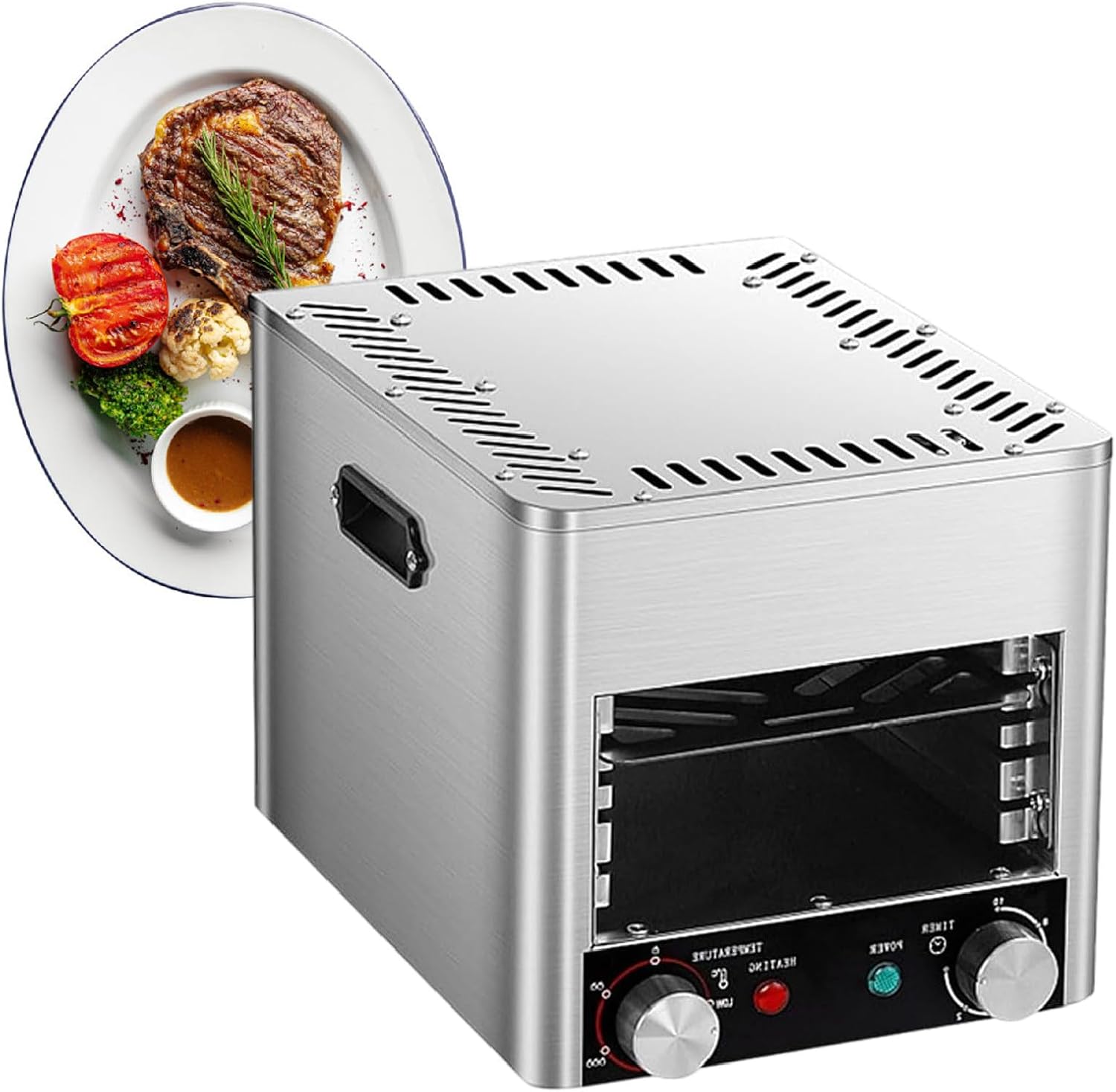 1500℉ Professional Steak Grill, 5 min Quick Heating Portable Steak Broiler for Meat, Seafood, Veggies and More, Stainless Steel,A-110V