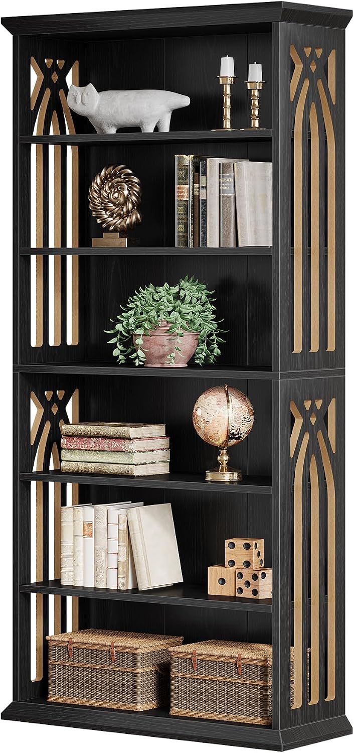 Tribesigns 6-Tier Bookshelf, 75-Inch Tall Bookcase, Large Bookshelves and Bookcases Freestanding Display Shelves, Wood Book Shelf for Living Room, Home Office, Bedroom, Black (2Packs)