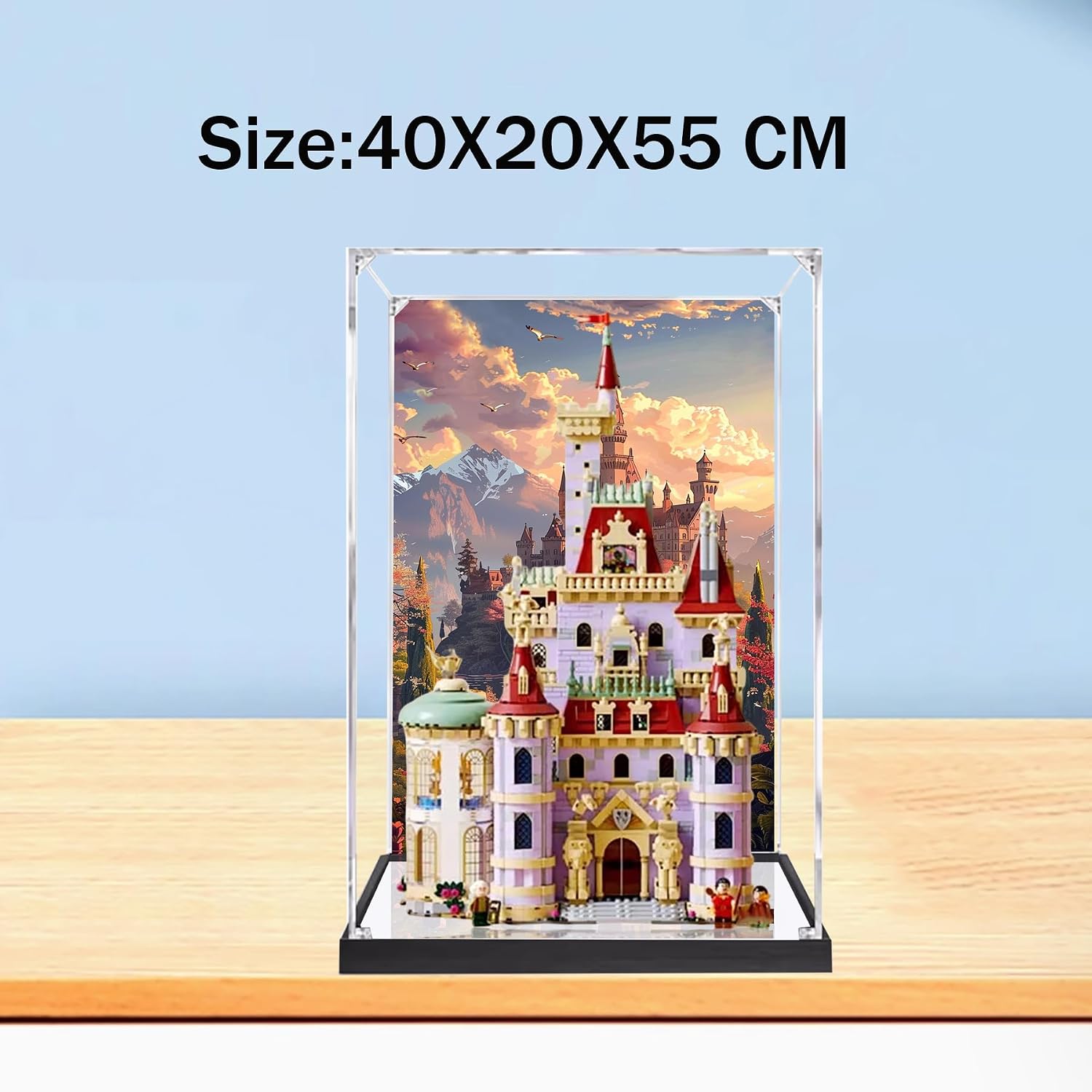 Acrylic Display Case for Lego 43263 Beauty and The Beast Castle Building Set– Dustproof Display Box & Showcase, Display Box Compatible with Lego 43263 -Only Display case (Base Spray+Mirror)