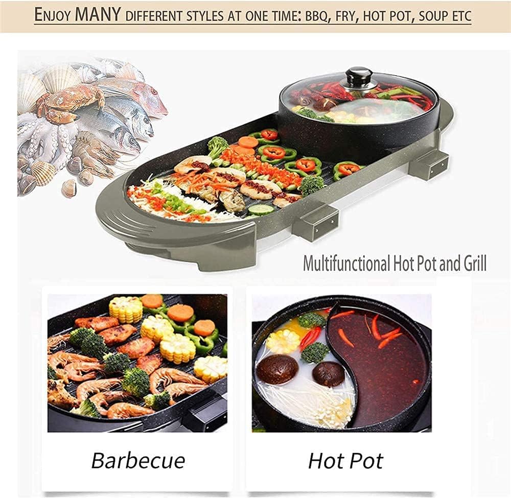 BBQ Smokeless Grill Electric Grill Indoor Hot Pot Multifunctional, Intelligent Temperature Control, The Pot Can Be Split, 1600W Electric Hot BBQ Pot for Indoor Outdoor Parties