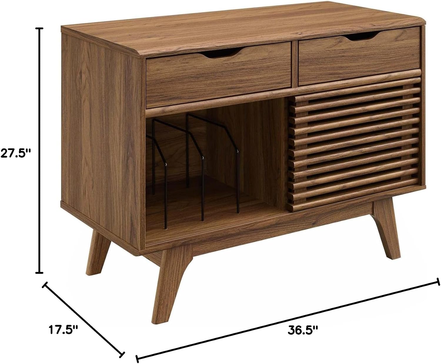 Modway Render Mid-Century Modern Vinyl Record Storage Display Cabinet, 37 Inch, Walnut