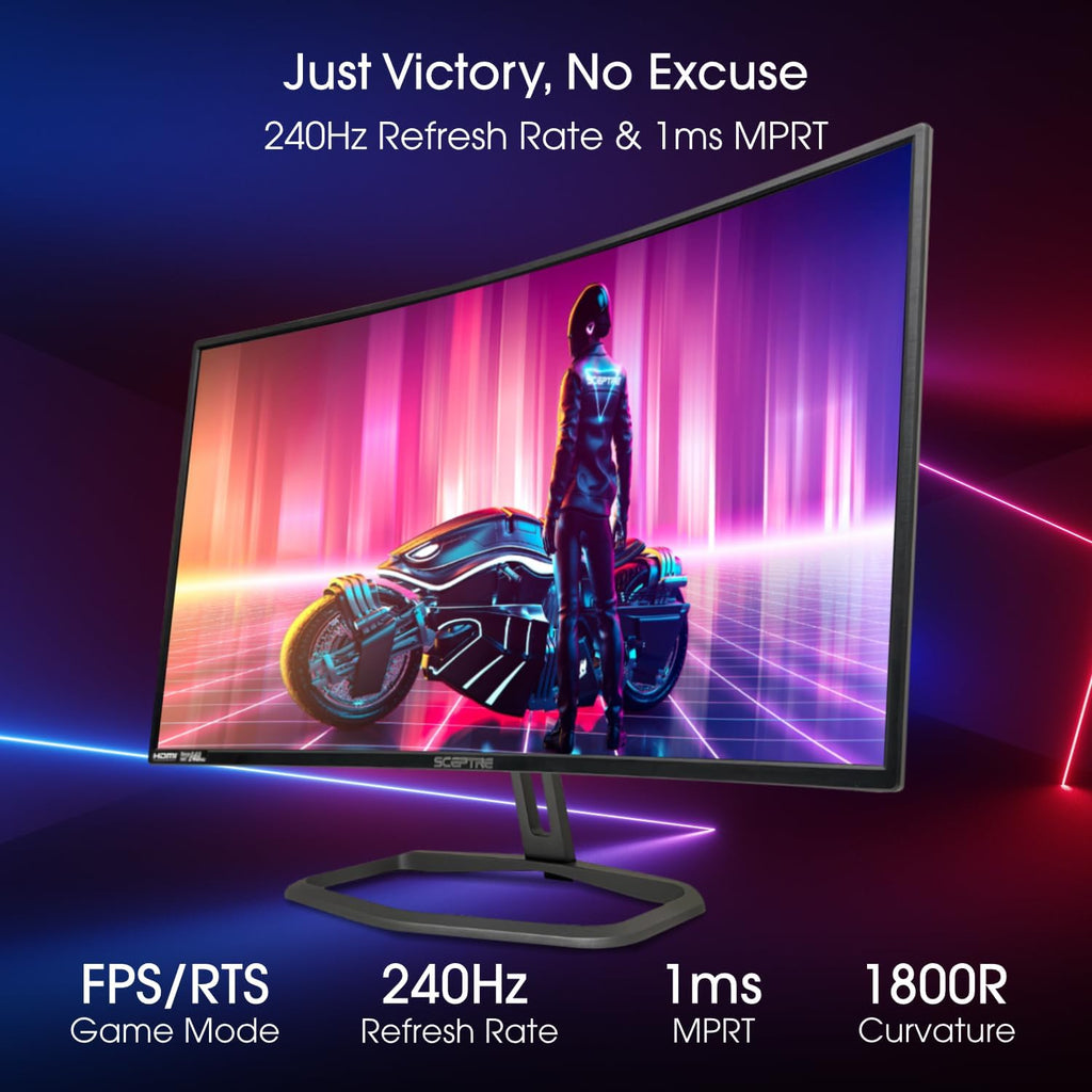Sceptre Curved 32' FHD 1080p Gaming Monitor Up to 240Hz 1ms 99% sRGB AMD FreeSync Premium Build-in Speakers, HDMI x3 Displayport Machine Black (C325B-FWD240)