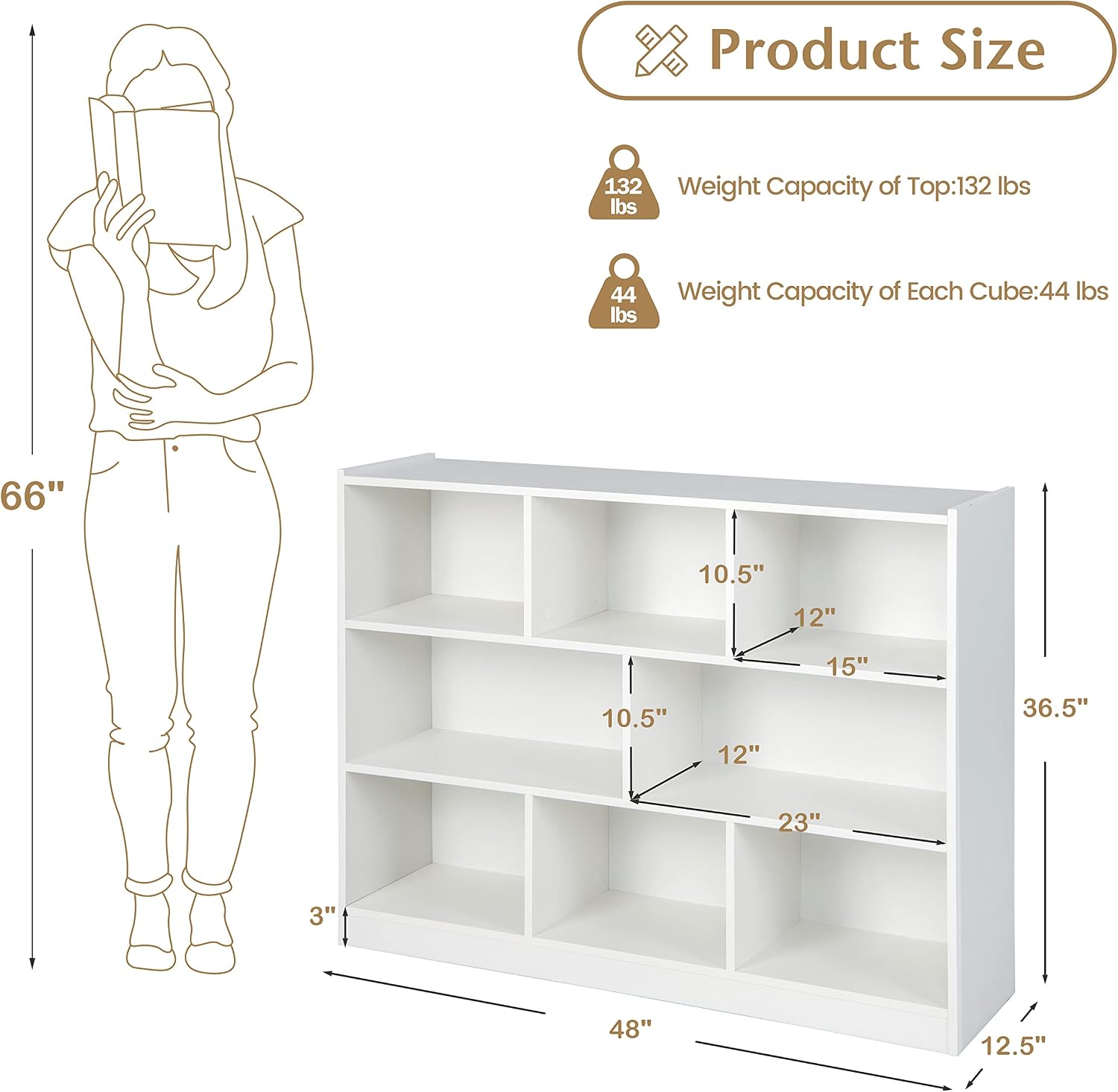 Tangkula 8-Cube Bookcase, Wood 3 Tier Open Storage Bookshelf, Modern Multipurpose Display Cabinet for Living Room, Study, Reading Nook, 48 x 12.5 x 36.5 Inch, White