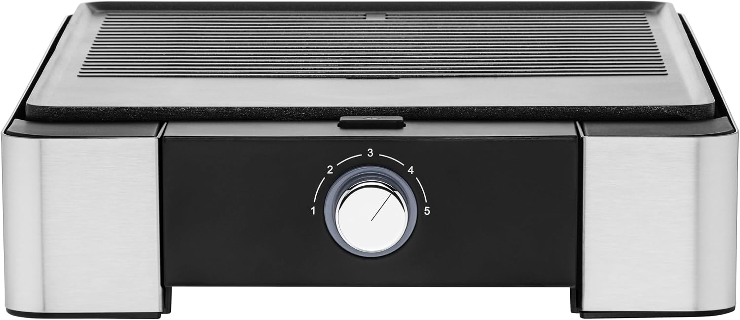 WMF Lono 0415340011 Electric Grill and Griddle, 2300W, Stainless Steel 18/10 Cromargan, Large Grill & Griddle Surface, Non-Stick Coating