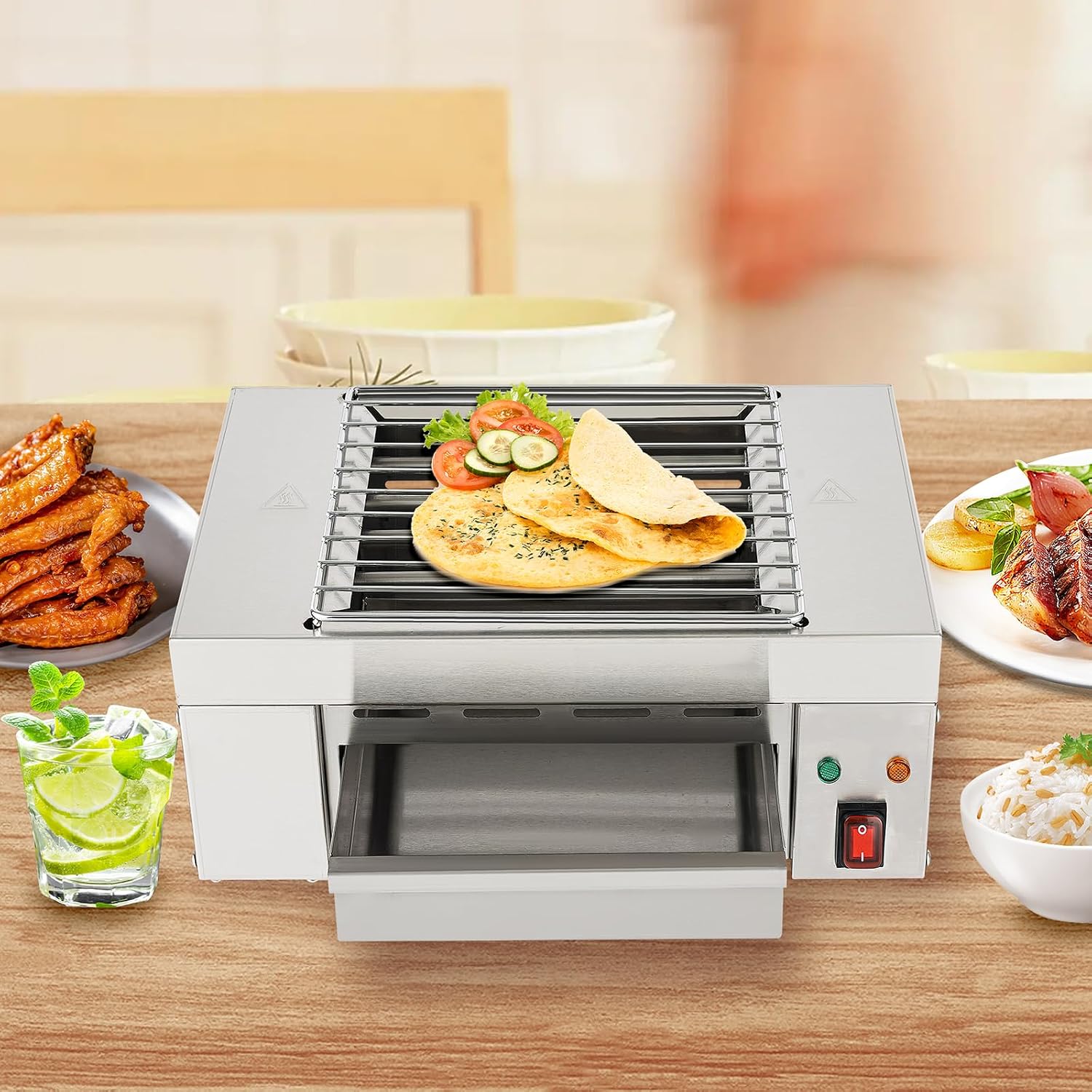 1500W 17in Commercial Electric Grill,Indoor Grill,Electric Griddle Countertop Flat Top Griddle Grill,Indoor Outdoor Hot Plate Bbq Grill 110V,Silver