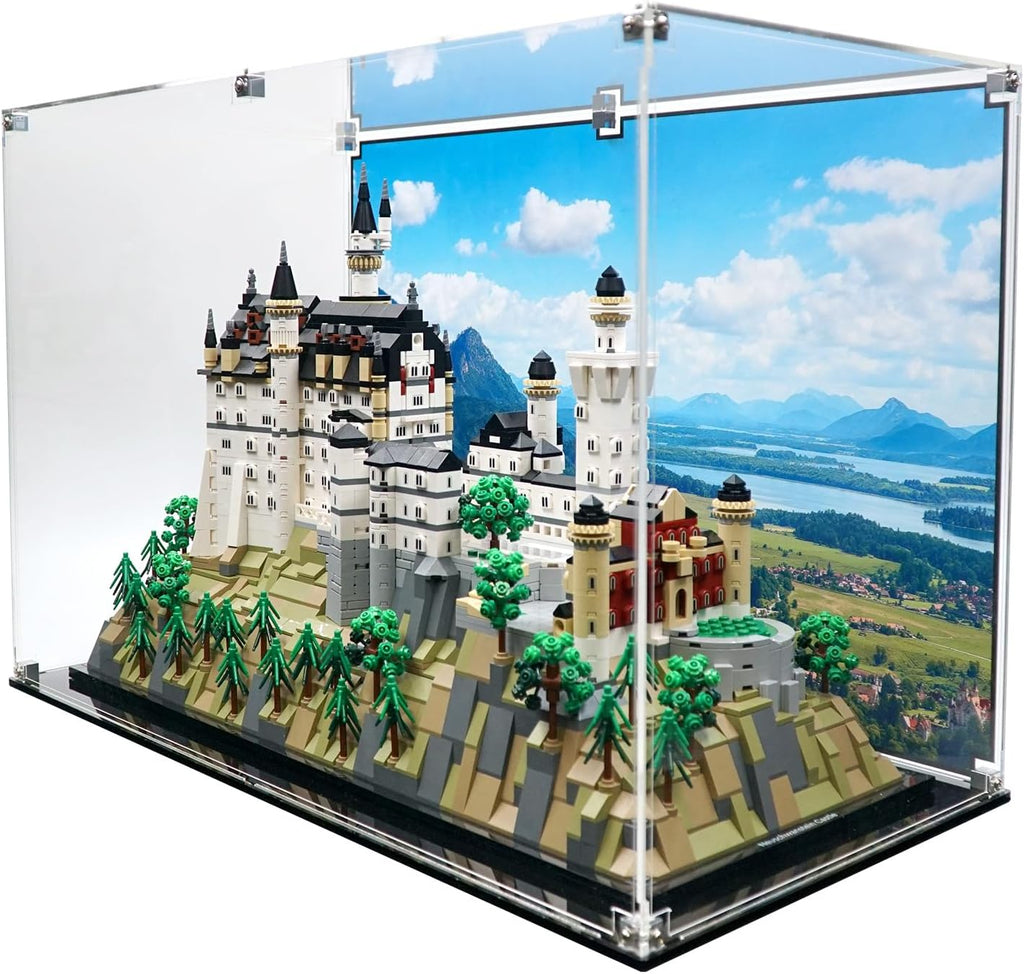 Display Case Compatible with Lego Set 21063 Neuschwanstein Castle - Premium Acrylic Showcase with Background - Set not Included