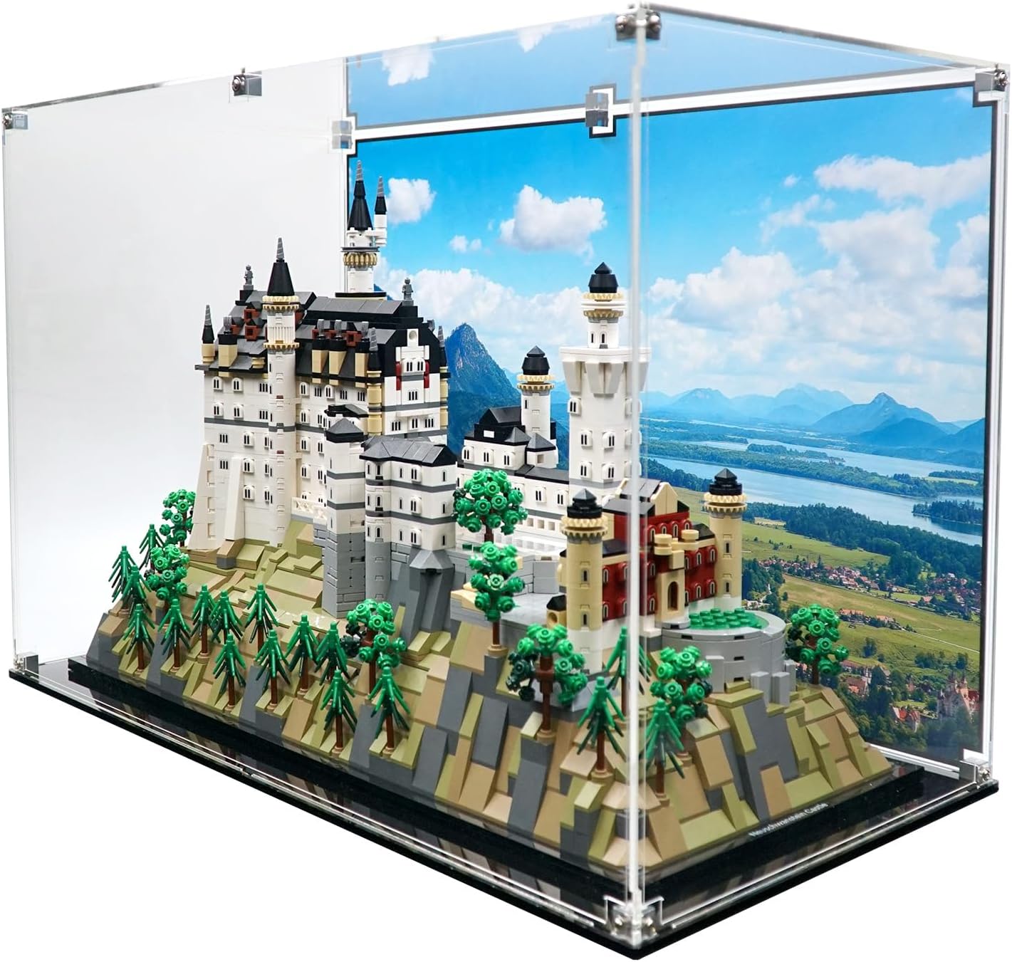 Display Case Compatible with Lego Set 21063 Neuschwanstein Castle - Premium Acrylic Showcase with Background - Set not Included