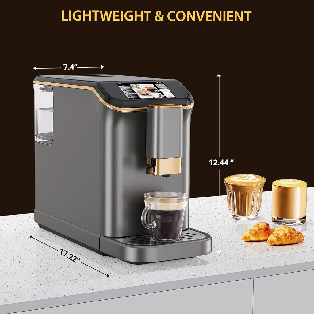 GarveeHome Espresso Machine, 20 Bar Semi Automatic Espresso Machine With Grinder and Milk Frother Wand, Professional Espresso Maker Coffee Machine With 95 oz Removable Water Tank (Grey+Gold)