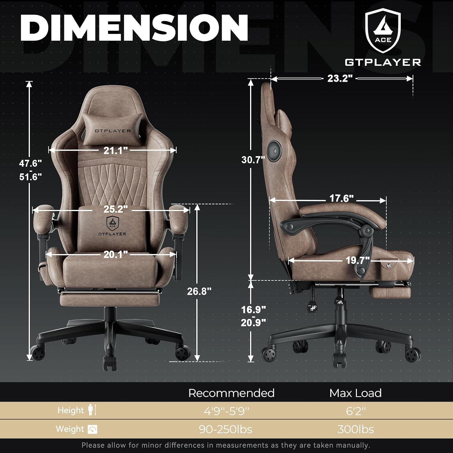 GTPLAYER ACE-PRO Music Gaming Chairs – Built-in Speakers, App Support & Bluetooth Control, Computer Game Chairs with Footrest for Adults, Ergonomic Reclining Silla, Linkage Armrest, Light Brown