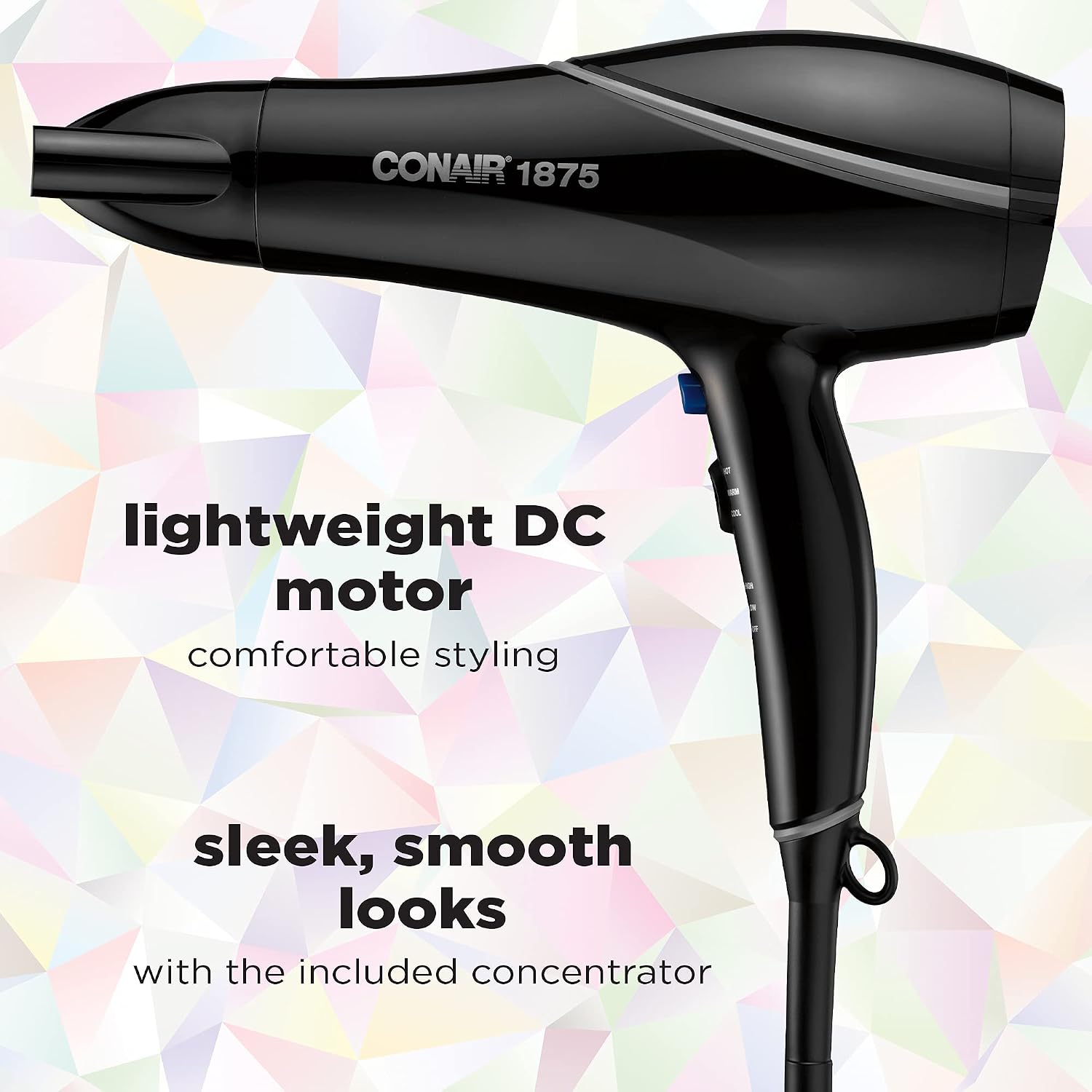Conair Hair Dryer Style&Shine Natural Crystal Collection,1875W Hairdryer,3 Heat Settings,2 Speeds,Blow Dryer with Concentrator Attachment,Ionic&Hematite-Infused Ceramic Technology,Black,(Pack of 4)